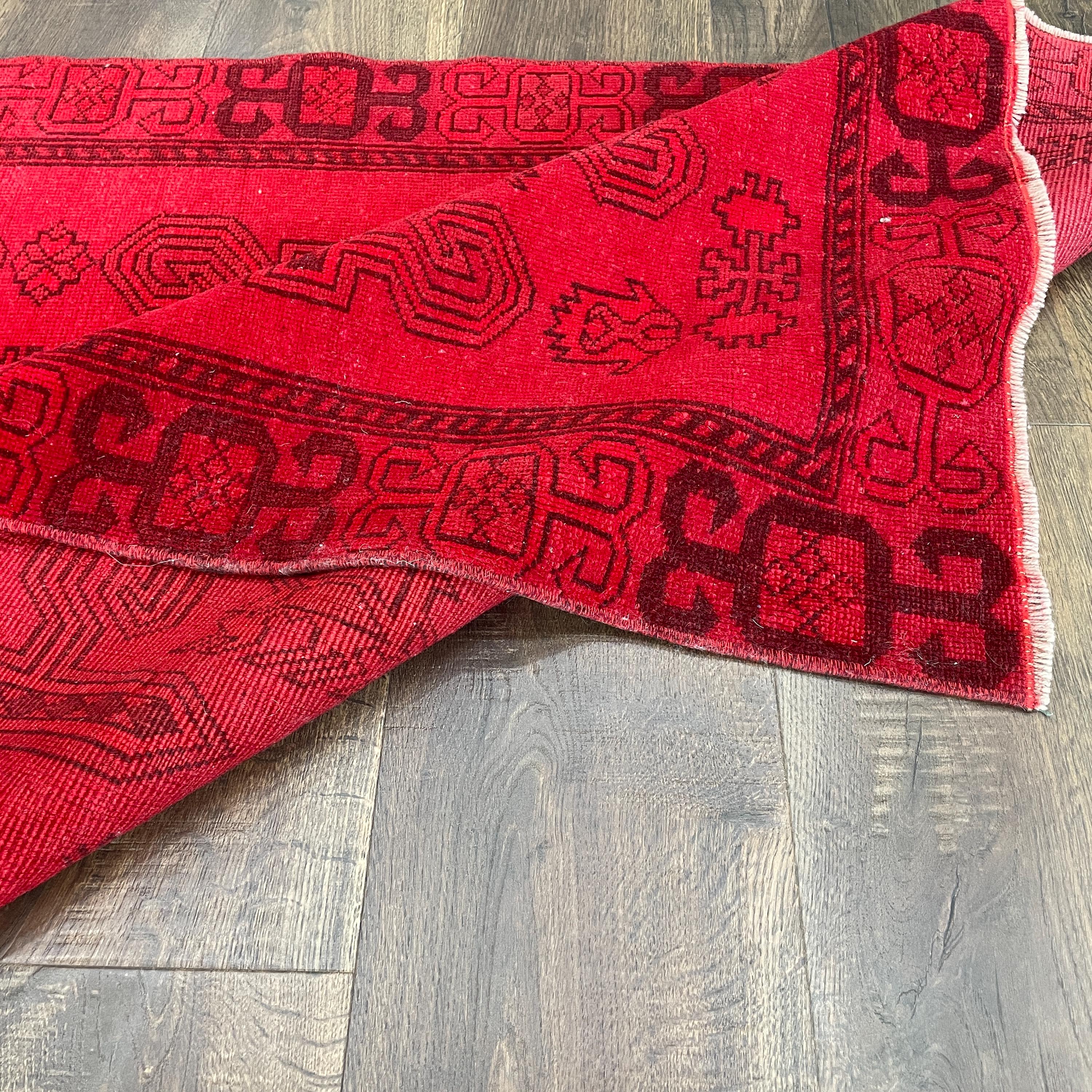 Handmade Wool Rug - 3' x 6'4" Red Vintage Runner | Bohemian Tribal Rug