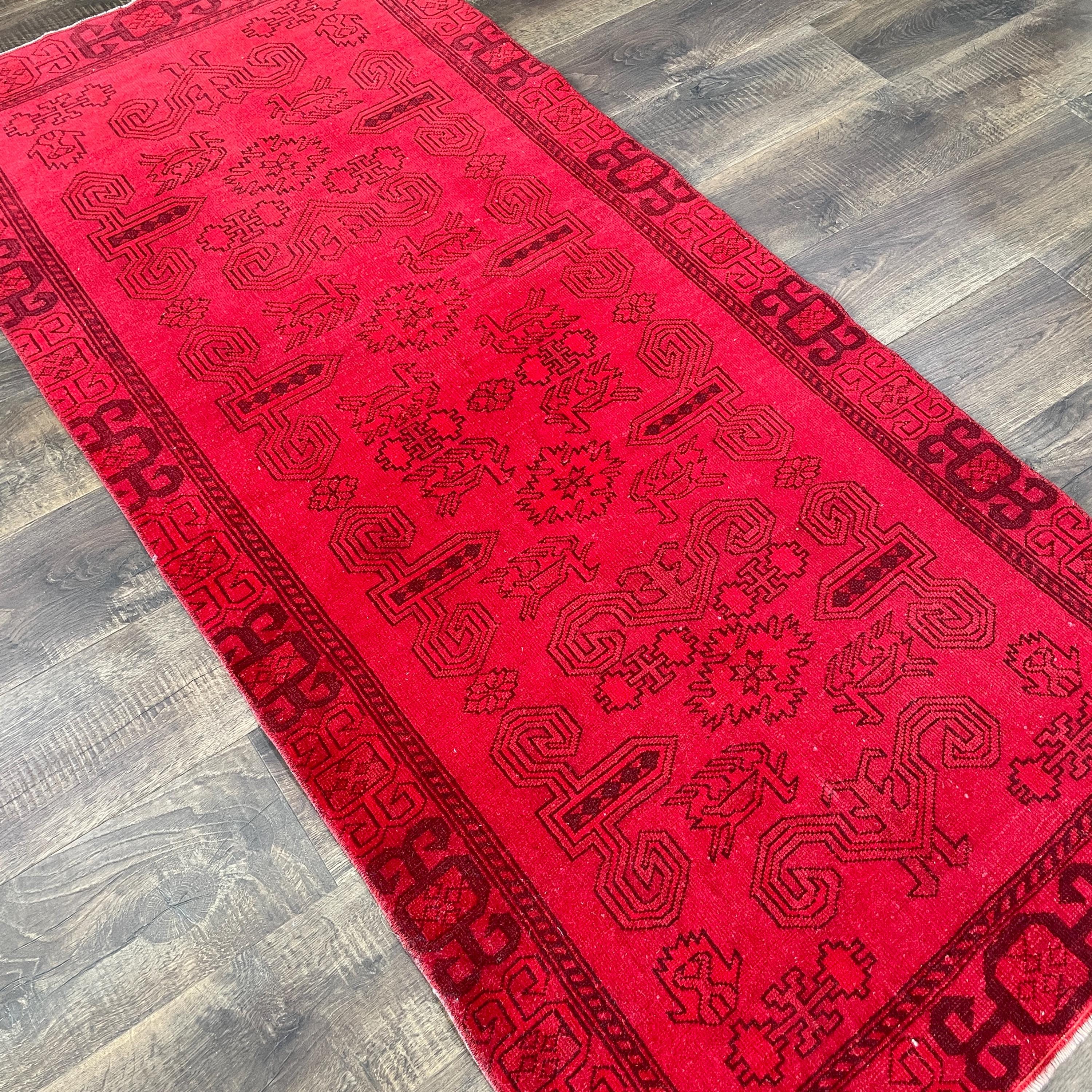 Handmade Wool Rug - 3' x 6'4" Red Vintage Runner | Bohemian Tribal Rug
