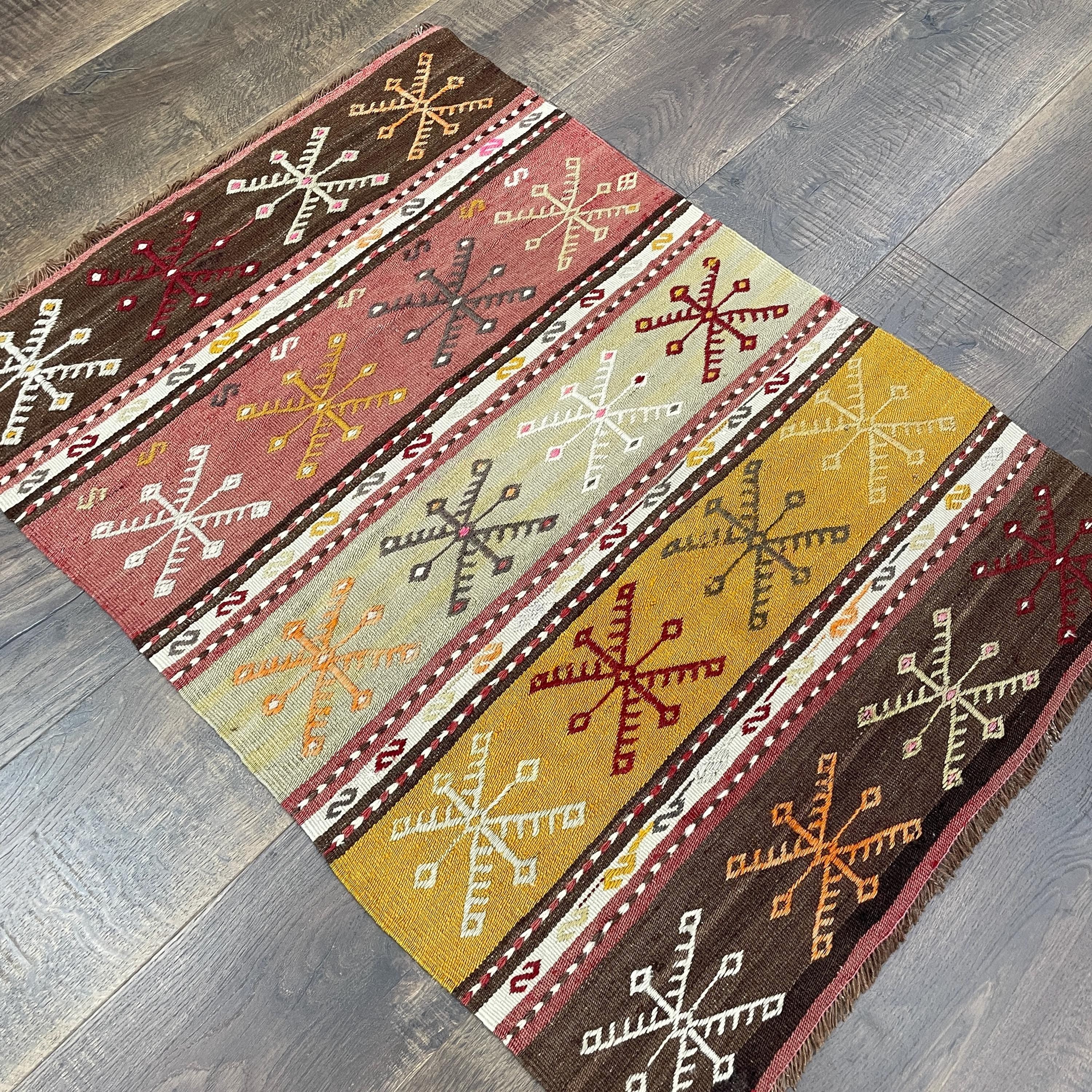 Handwoven Turkish Kilim Rug - 2'3" x 3' Vintage Wool Flatweave | Boho Tribal Small Rug