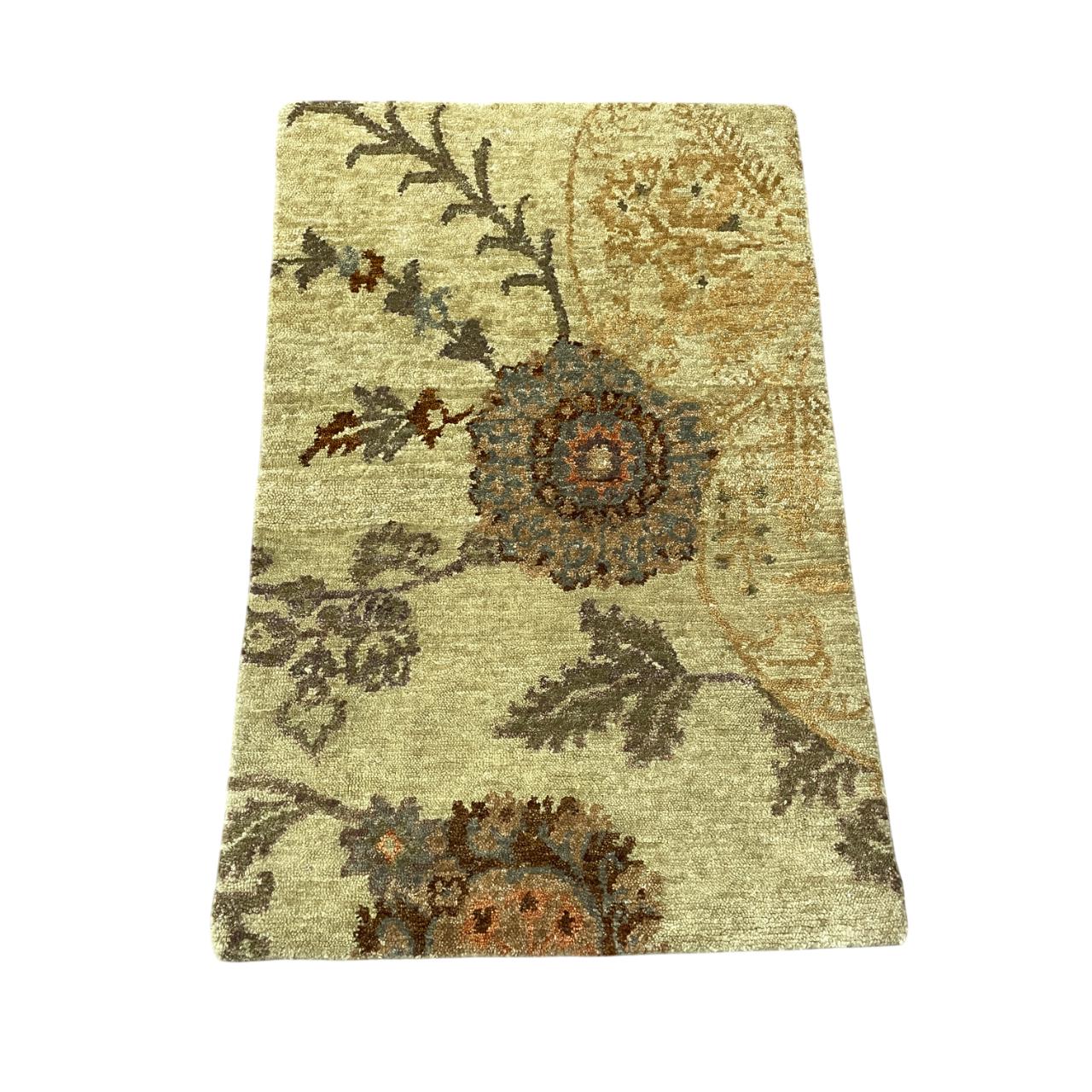 1'10" x 3' Handmade Turkish Wool Rug - Vintage Floral Area Rug | Soft Boho Carpet