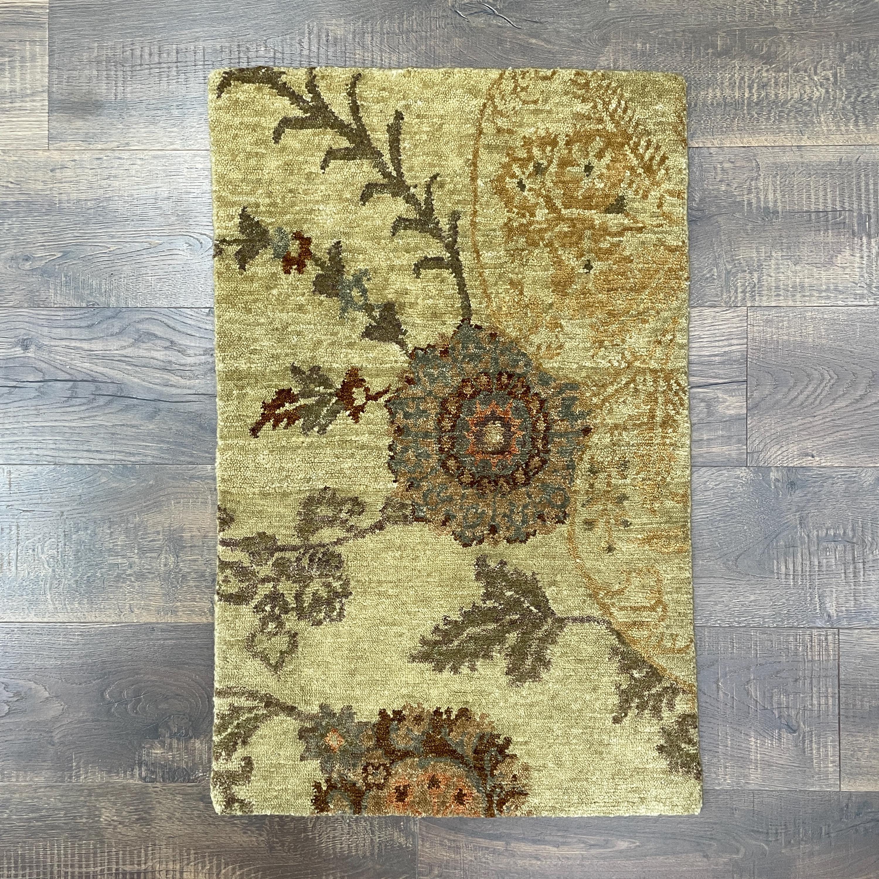 1'10" x 3' Handmade Turkish Wool Rug - Vintage Floral Area Rug | Soft Boho Carpet