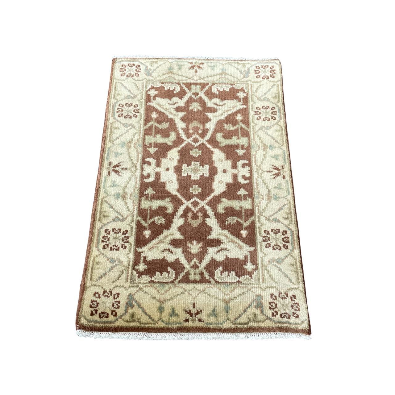 Handmade Turkish Wool Rug (2' x 3'3") - Vintage Brown Boho Area Rug