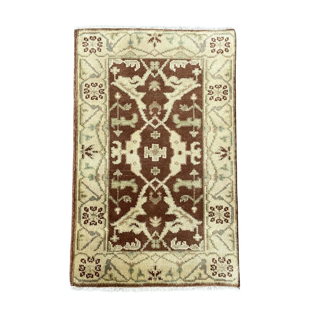 Handmade Turkish Wool Rug (2' x 3'3") - Vintage Brown Boho Area Rug