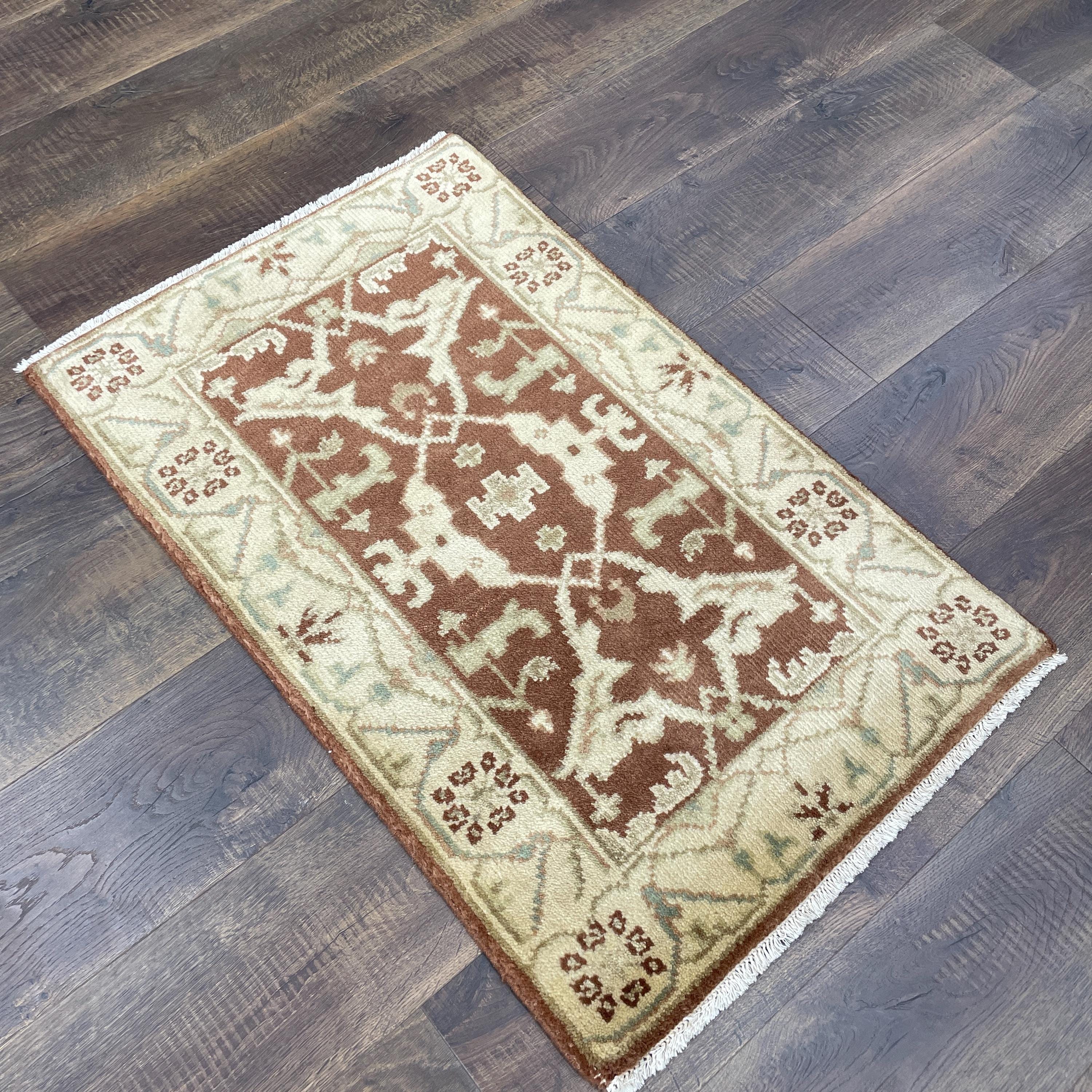 Handmade Turkish Wool Rug (2' x 3'3") - Vintage Brown Boho Area Rug