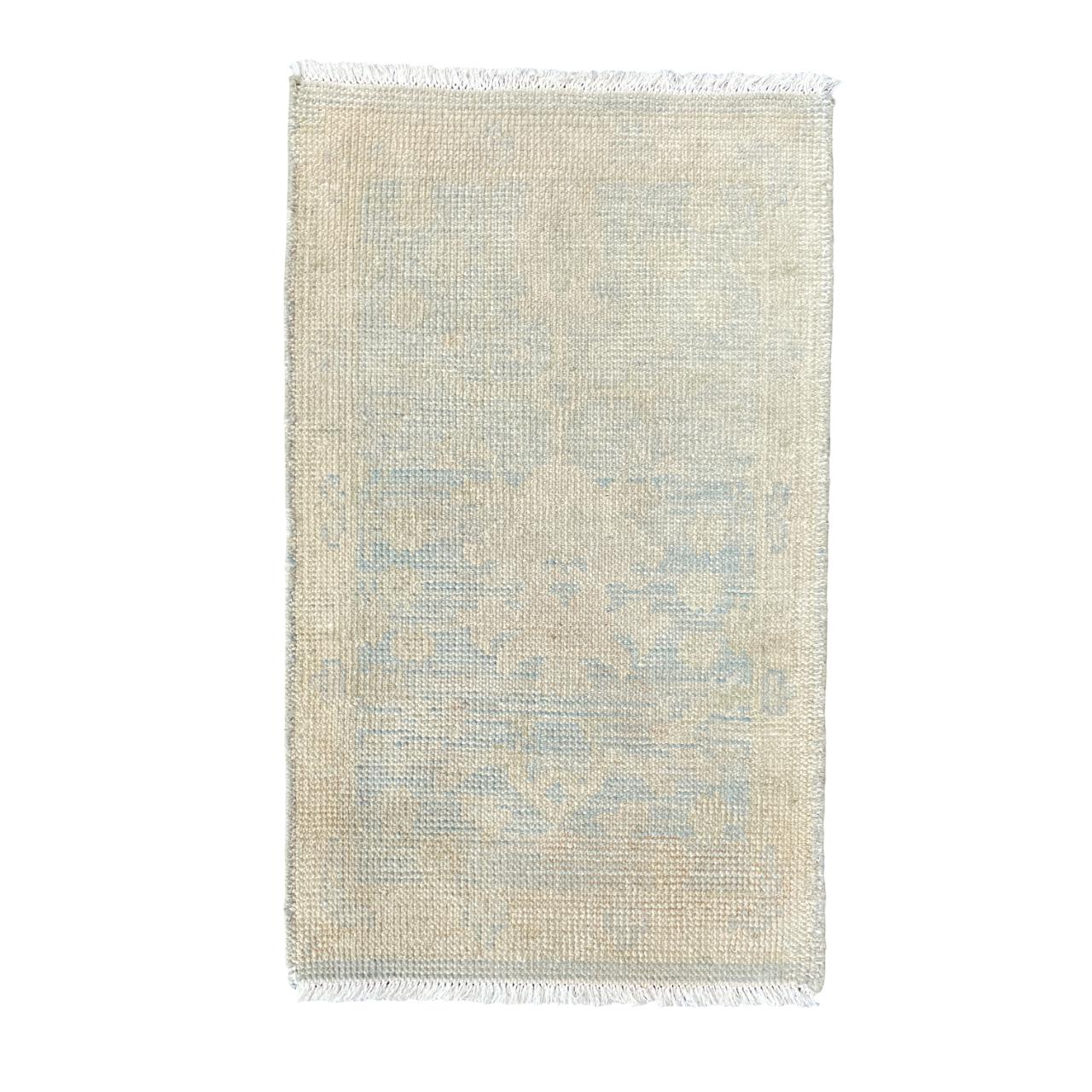 Handmade Turkish Wool Rug: Faded Floral Vintage Area Rug (1'10" x 3'2")