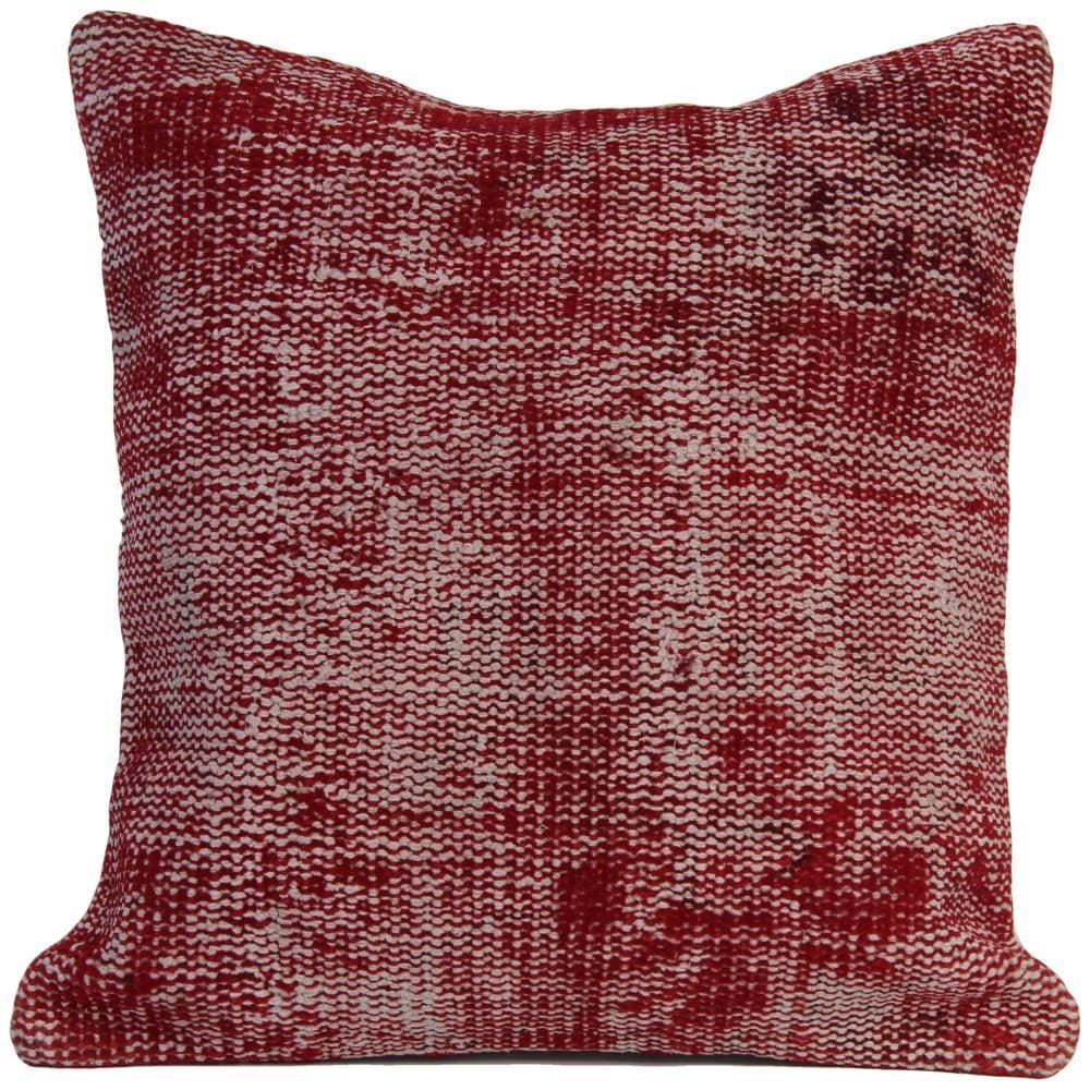 Red Wool Rug Pillow Cover 20x20: Hand-Knotted Turkish Over-Dyed Throw