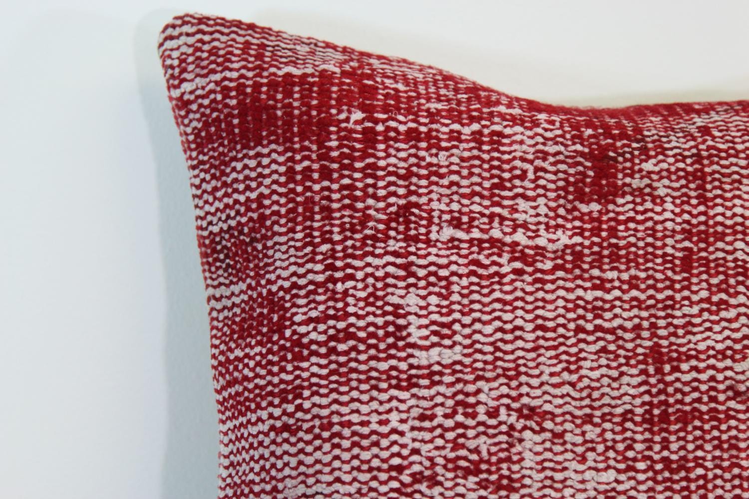 Red Wool Rug Pillow Cover 20x20: Hand-Knotted Turkish Over-Dyed Throw