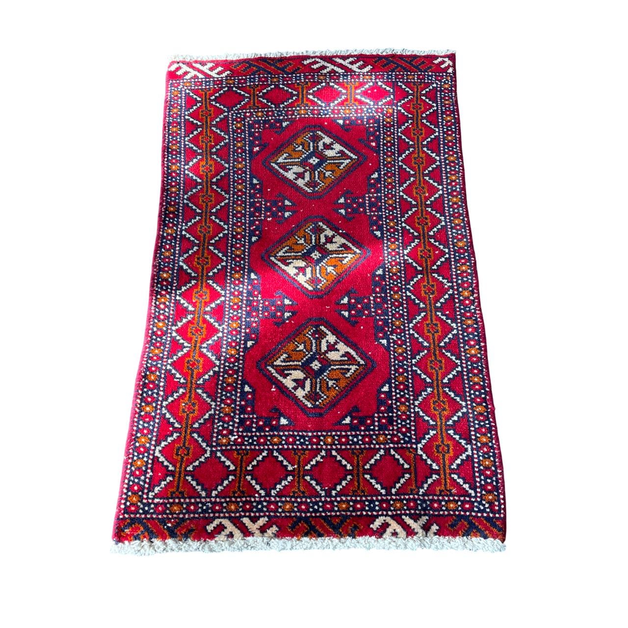 2'9" x 3' Handmade Turkish Wool Rug - Vintage Red Area Rug | Boho Tribal Decor