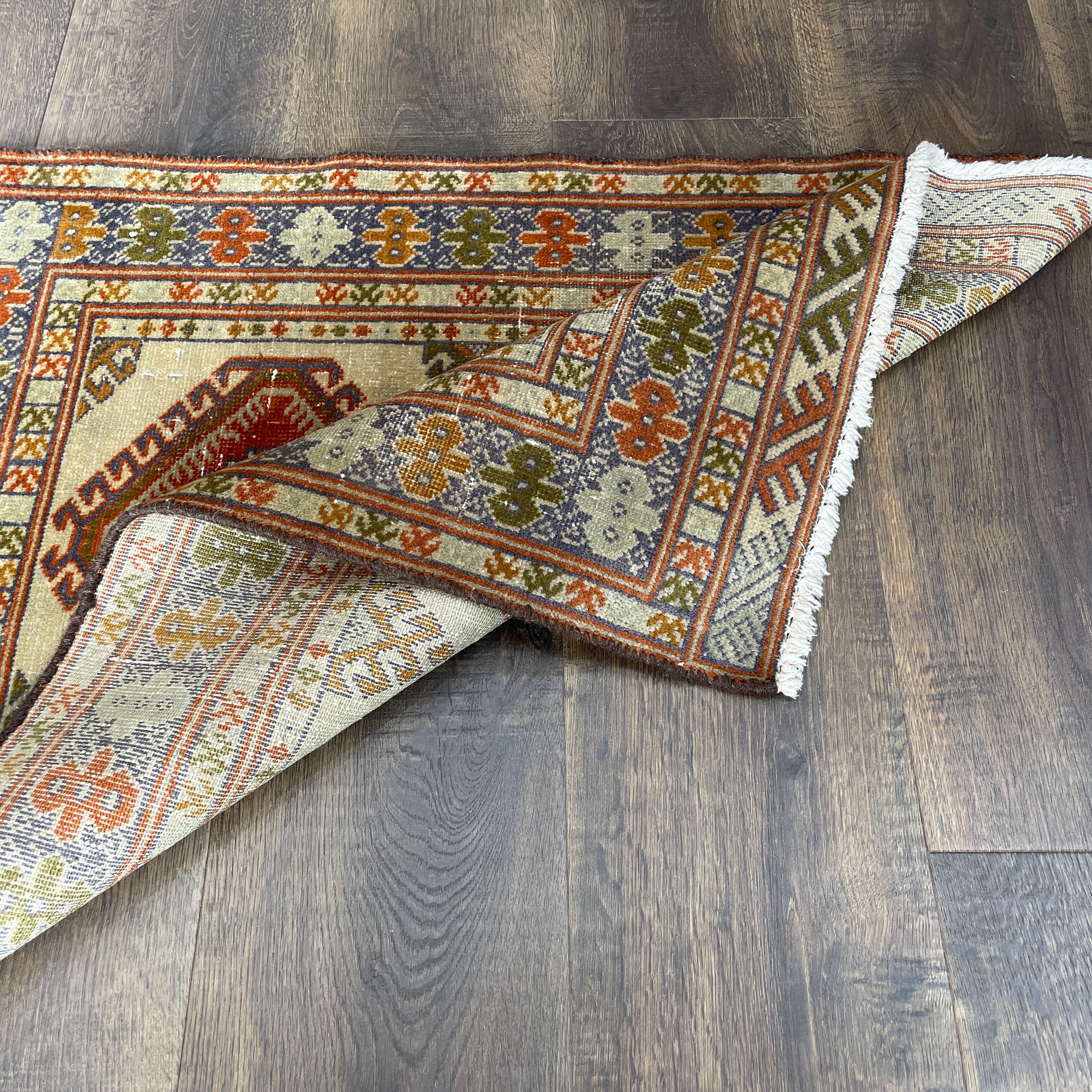 2'1" x 3' Handmade Turkish Wool Rug - Vintage Tribal Area Rug | Boho Small Carpet
