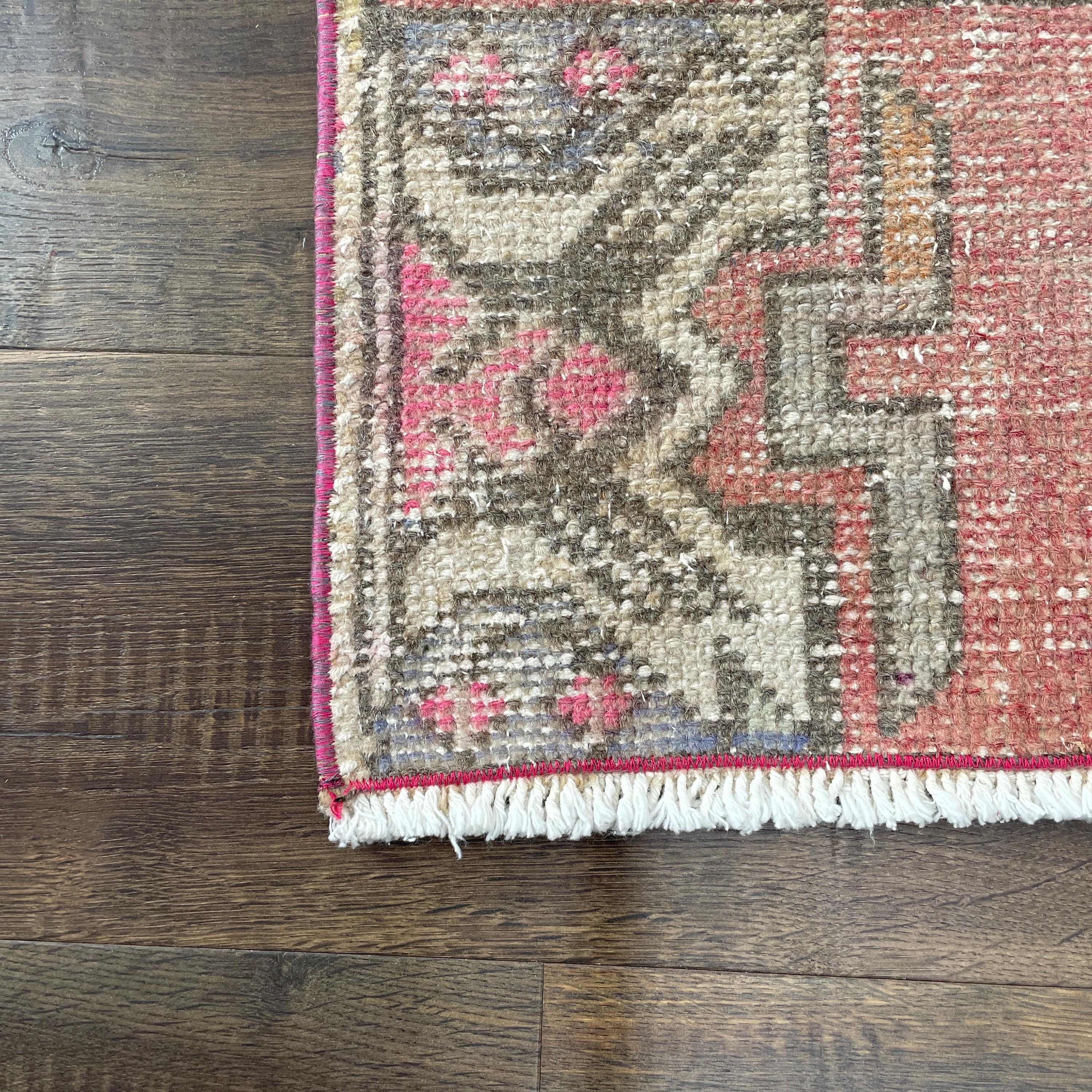 1'6" x 3' Handmade Turkish Wool Rug - Vintage Small Runner | Boho Tribal Carpet