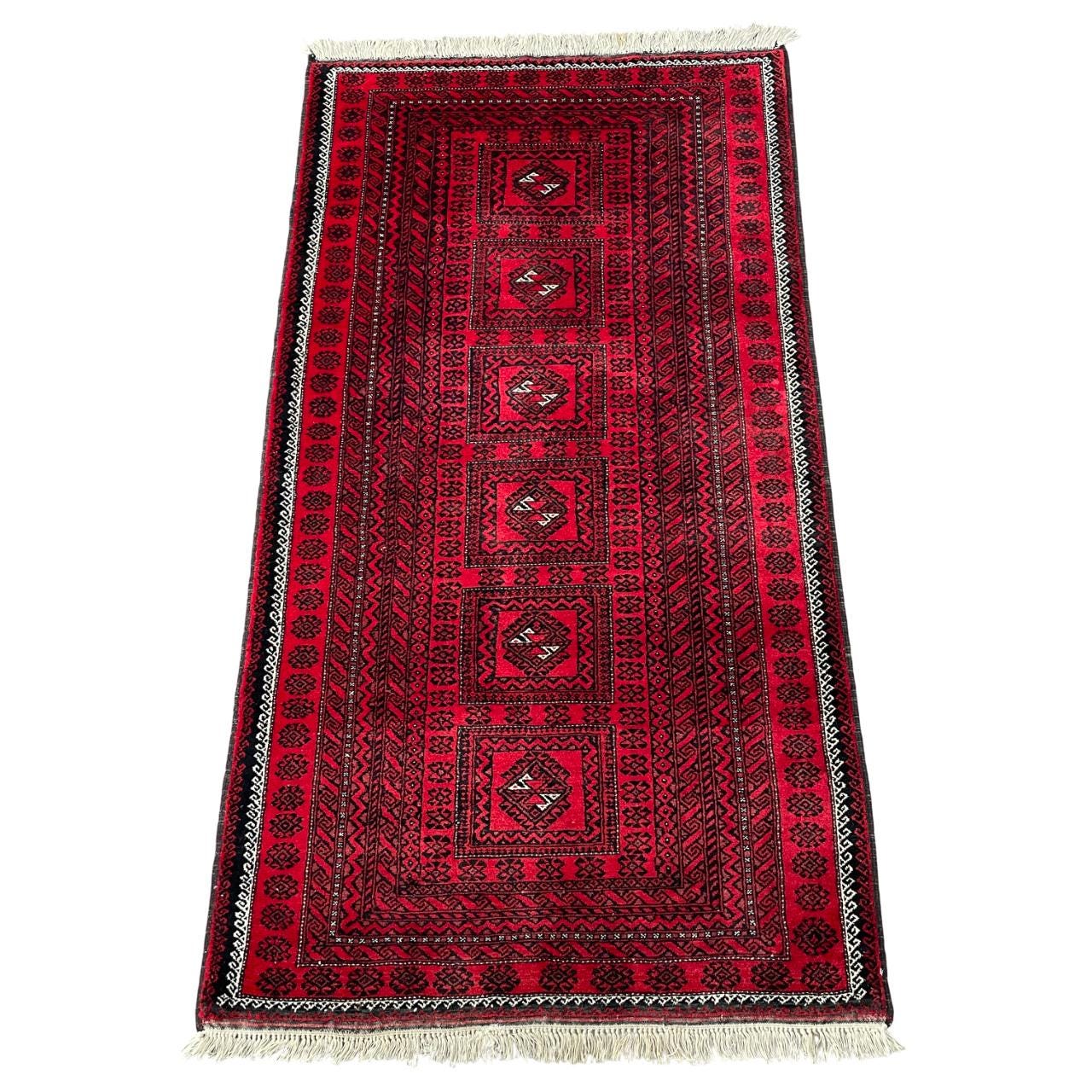 Handmade Wool Runner Rug: Red Boho Hallway Rug (3'9" x 7')