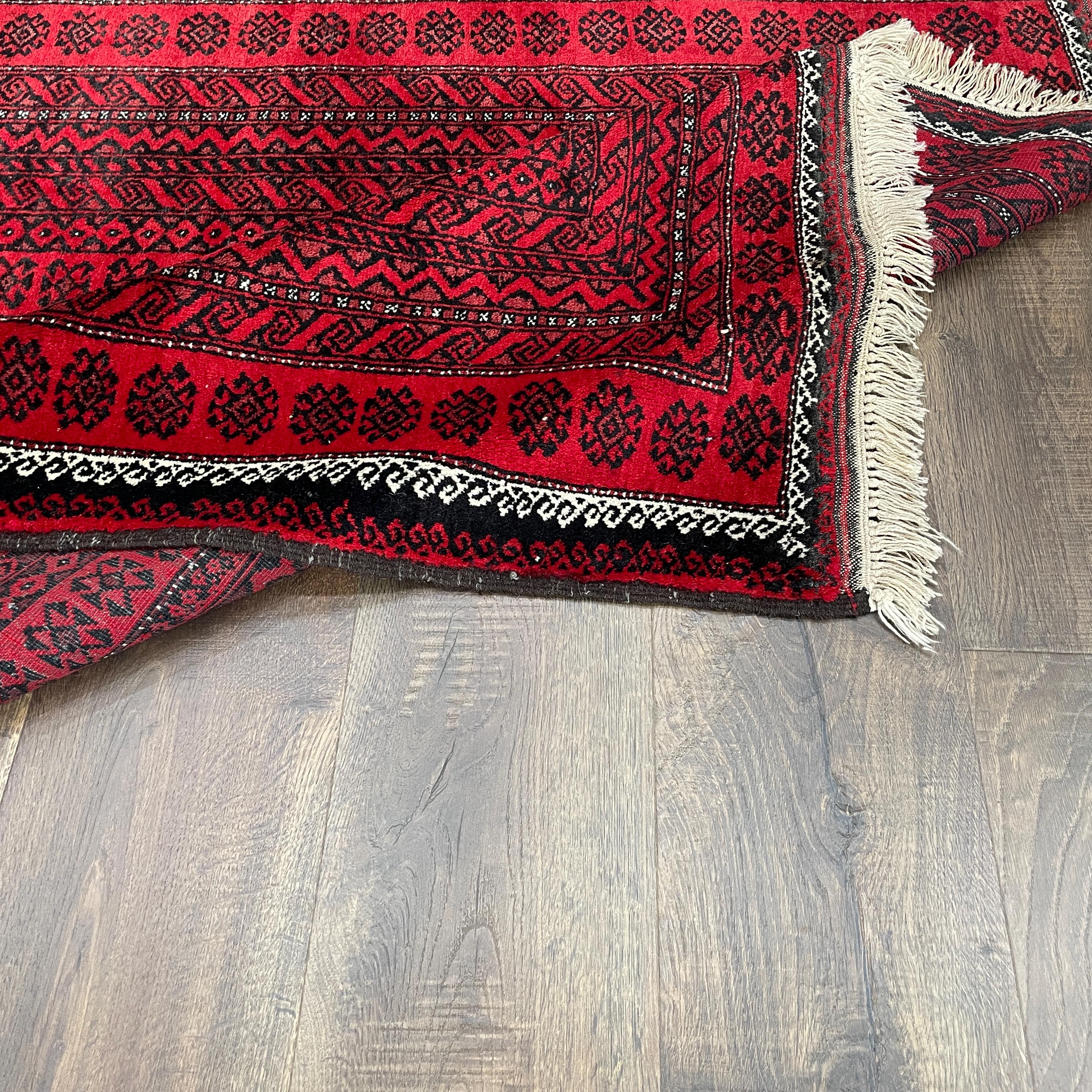 Handmade Wool Runner Rug: Red Boho Hallway Rug (3'9" x 7')