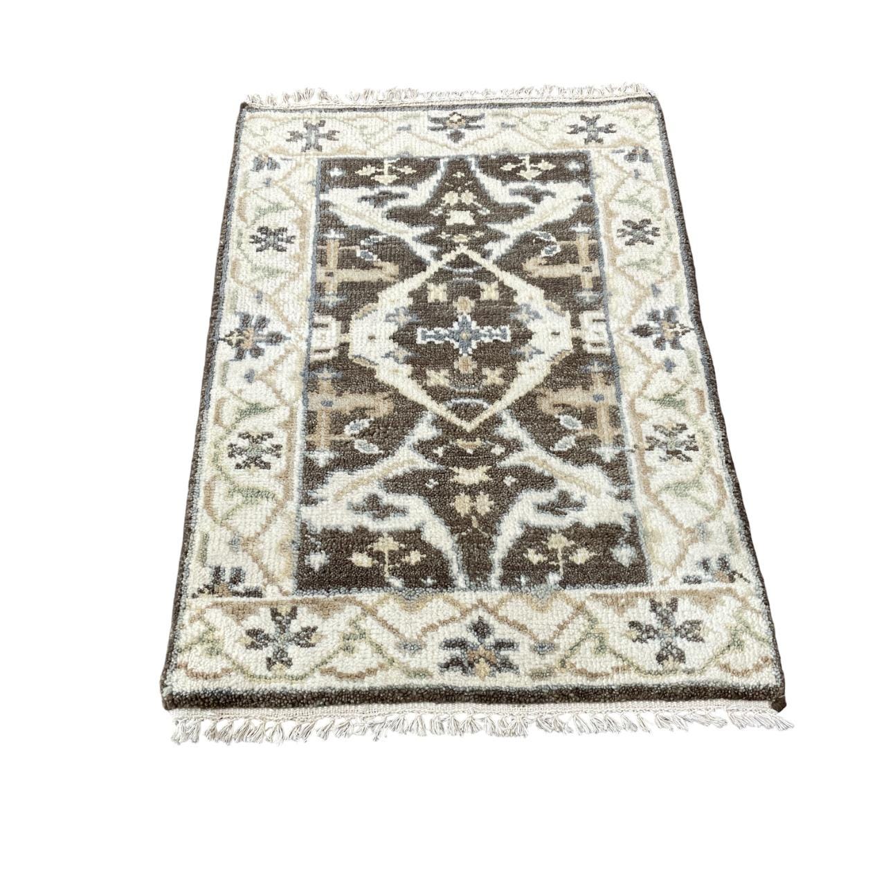 Handmade Turkish Wool Rug: Vintage Brown Medallion Area Rug (2' x 3')