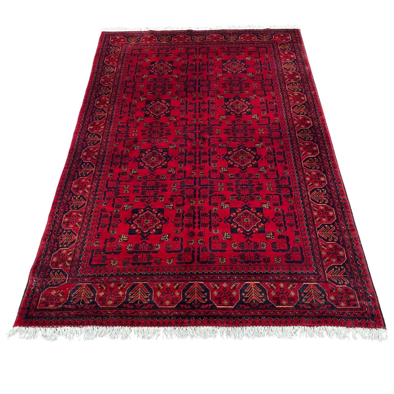 Handmade Red Wool Tribal Rug - 4'3" x 6'5" Boho Area Rug