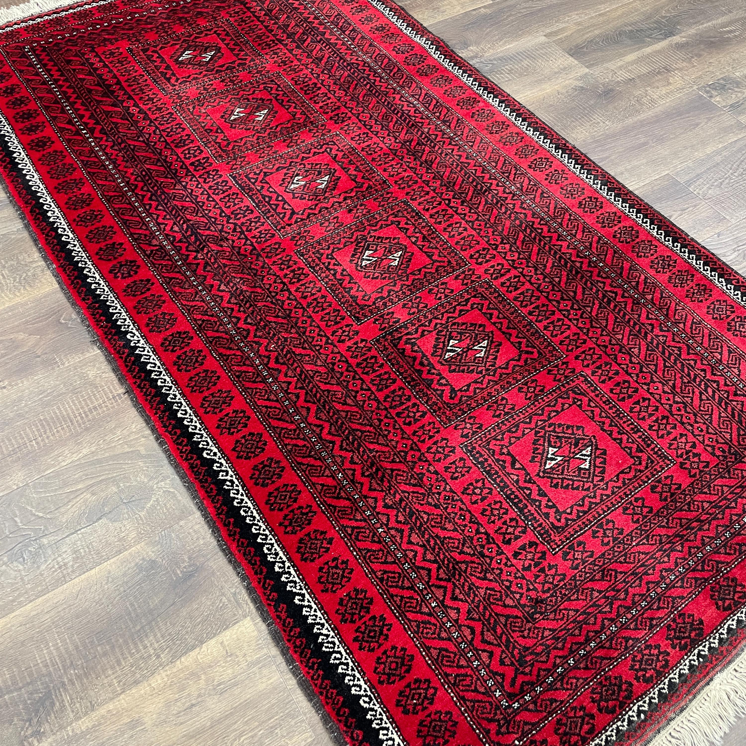Handmade Wool Runner Rug: Red Boho Hallway Rug (3'9" x 7')