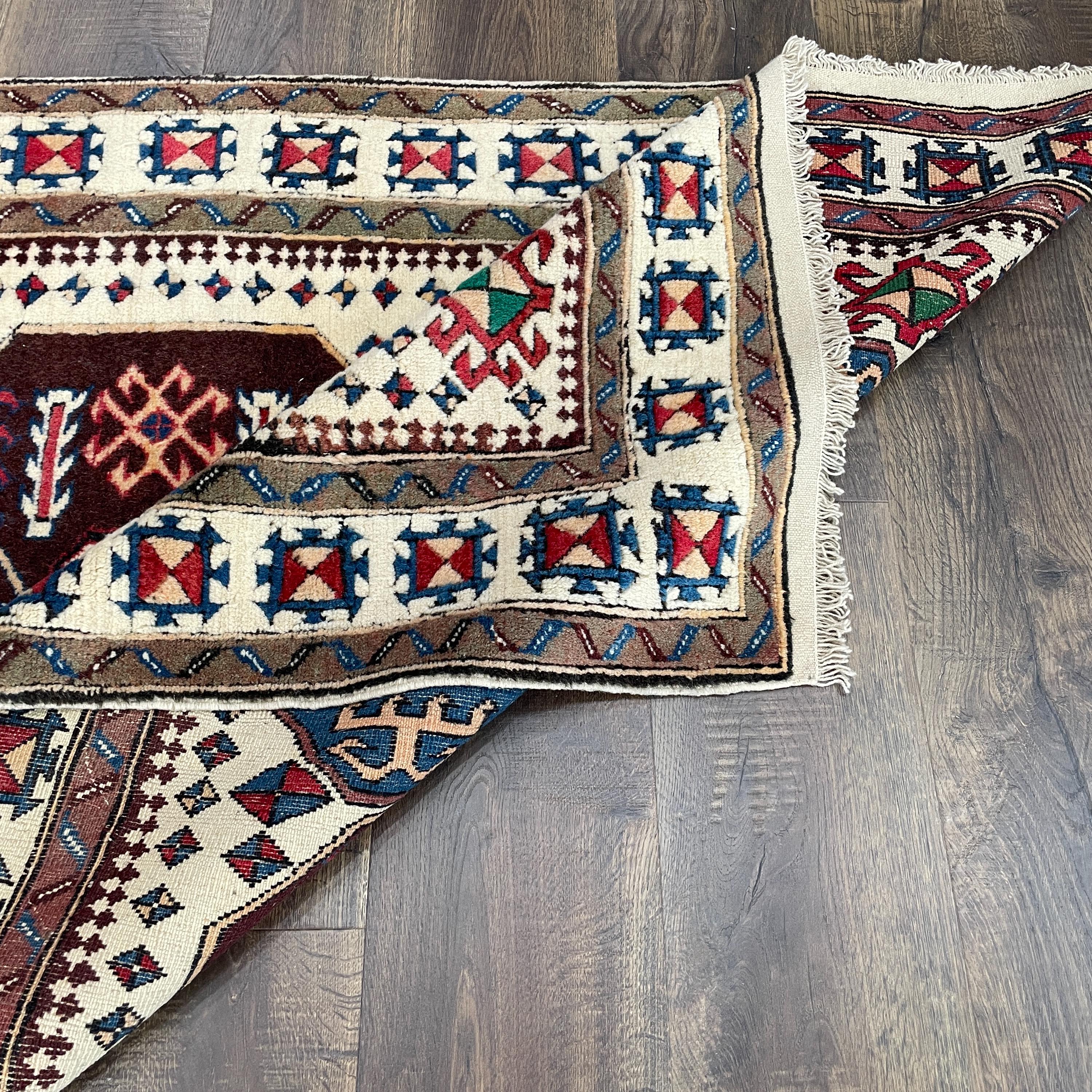 Handmade Turkish Wool Rug (3'5" x 5'10") - Vintage Tribal Bohemian Rug