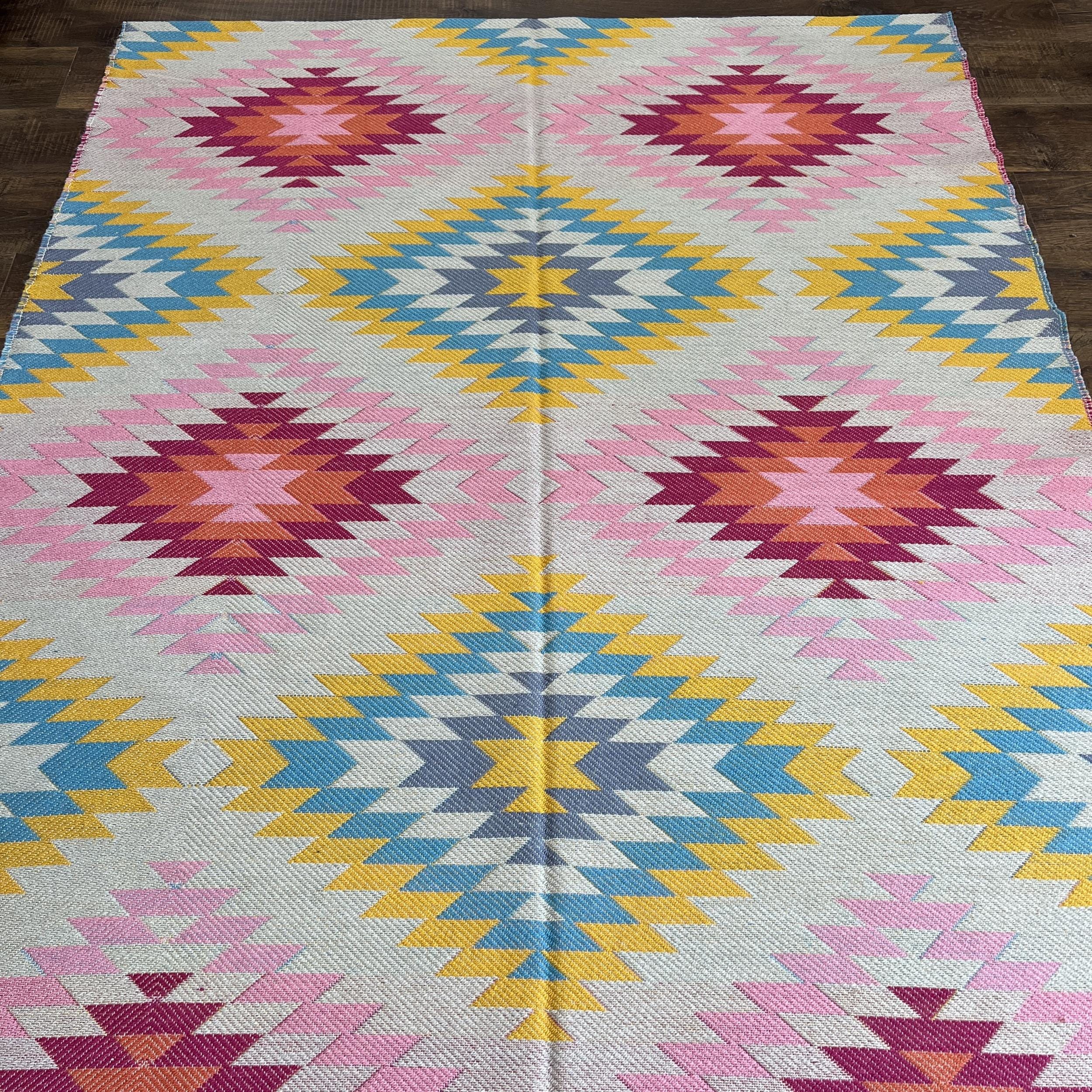 8'x10' Wool Kilim Rug – Geometric Tribal Design