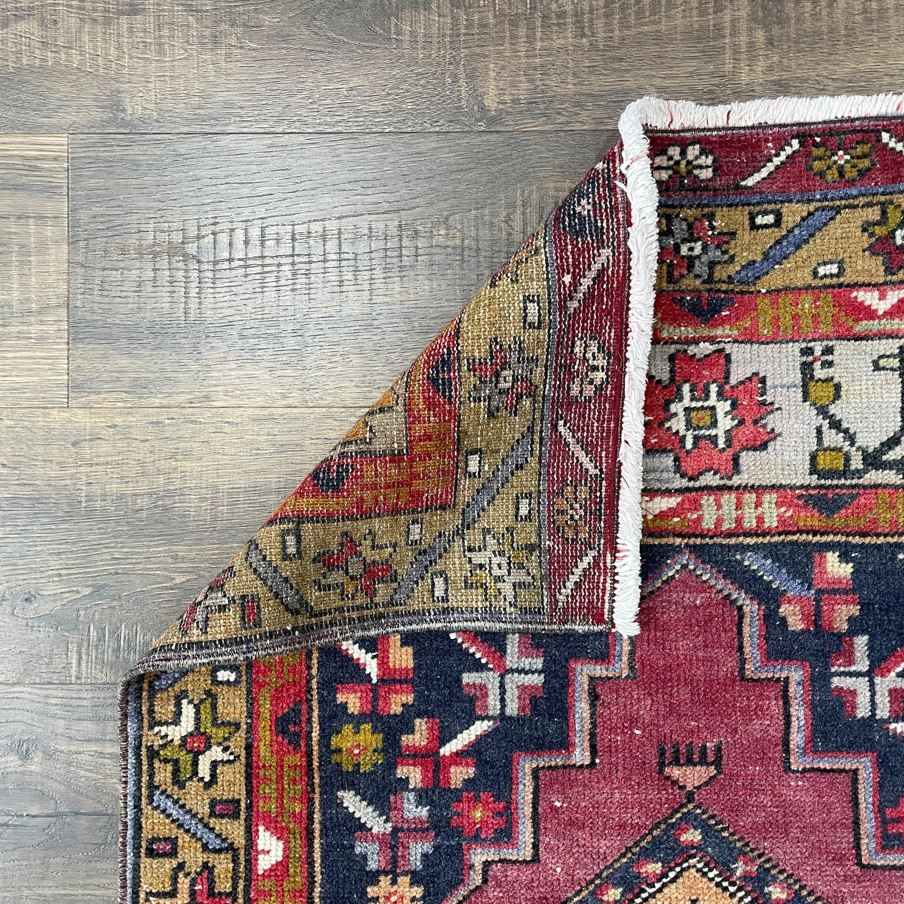 Handmade Turkish Wool Runner Rug: Vintage Medallion Boho Hallway Rug