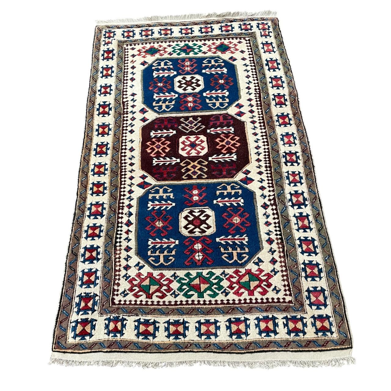 Handmade Turkish Wool Rug (3'5" x 5'10") - Vintage Tribal Bohemian Rug