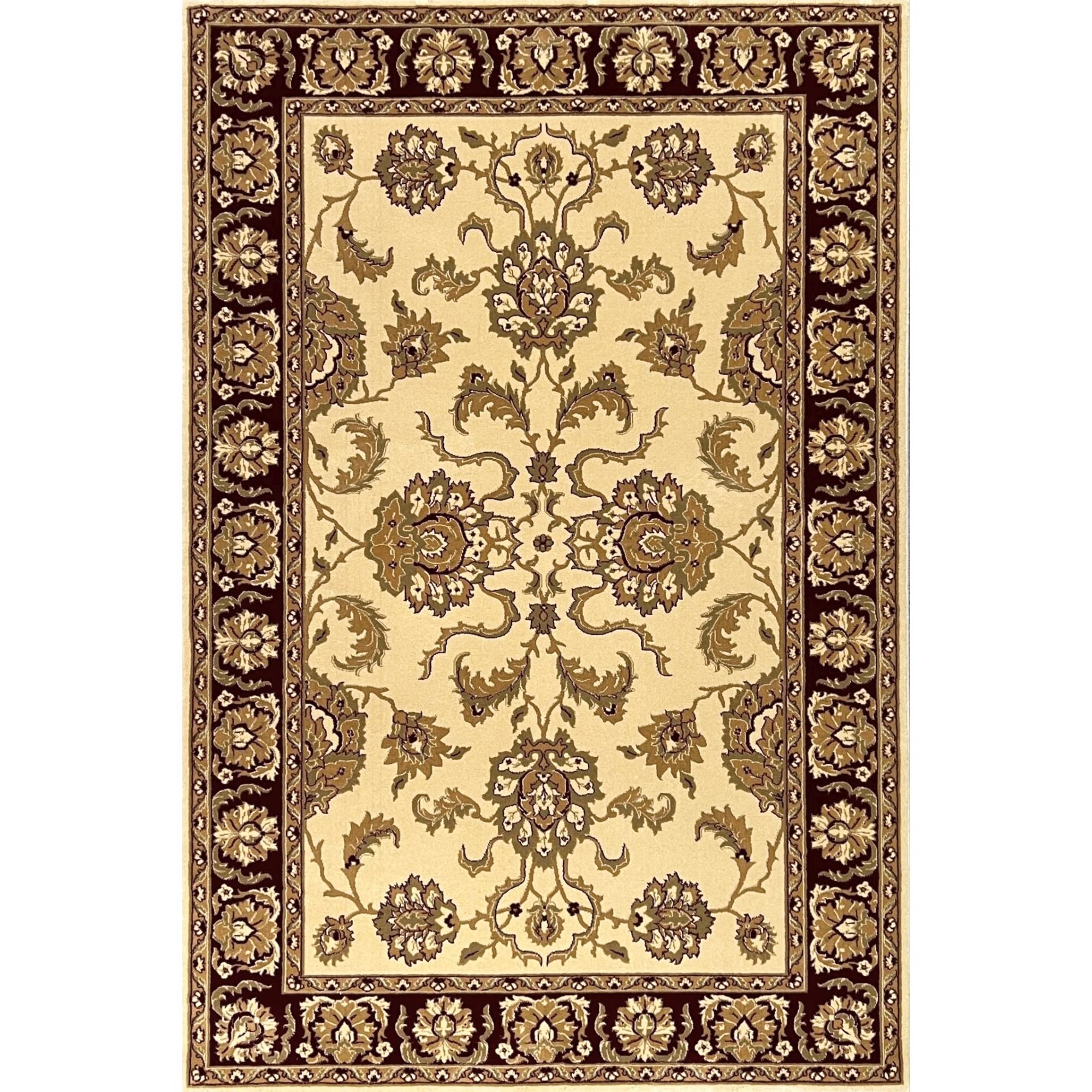 Beige & Burgundy Wool Rug: Traditional Turkish Oushak Floral (5'x7'6")