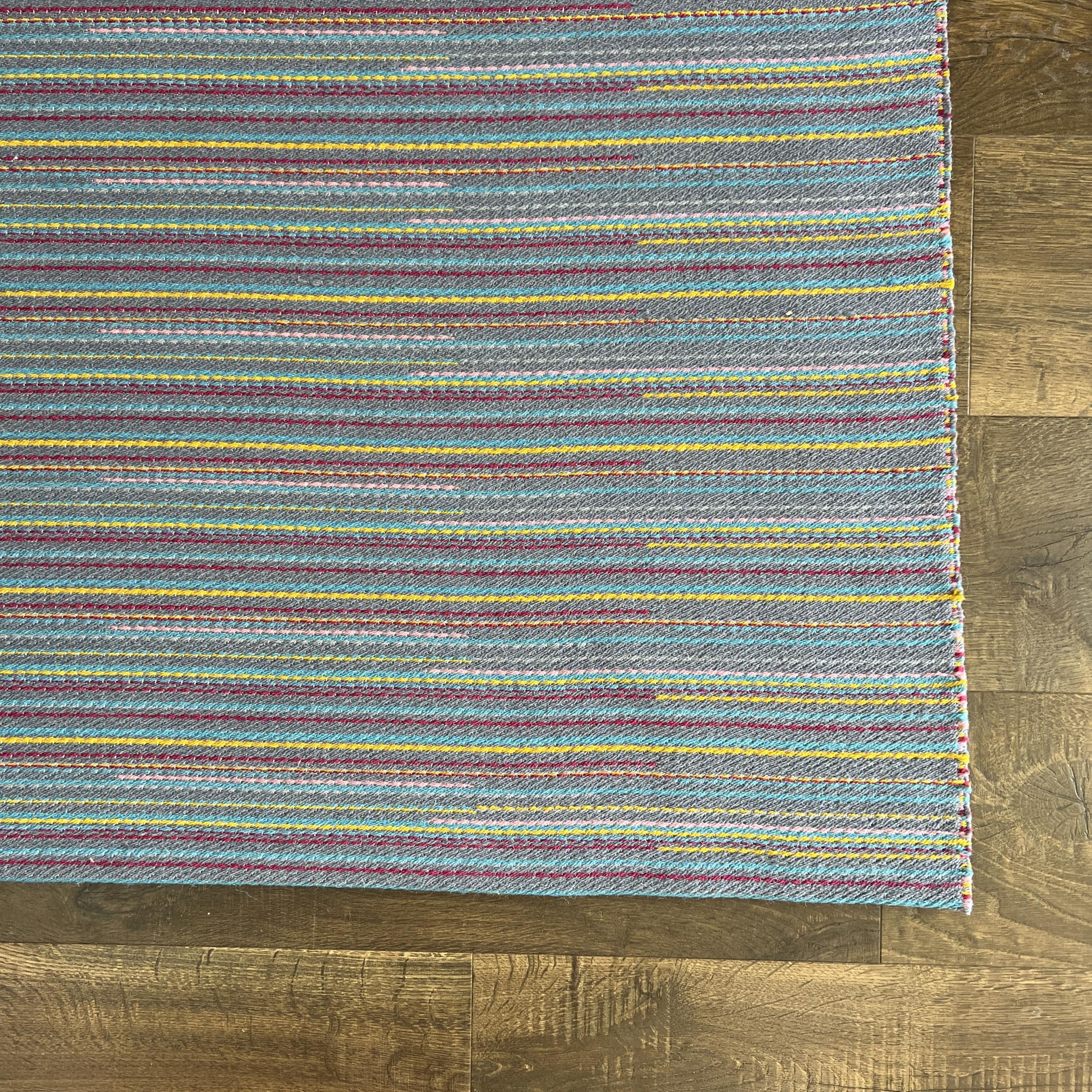 2'7"x8' Blue Turkish Kilim Runner – Colorful Wool Flat-Weave Rug with Bohemian Striped Pattern