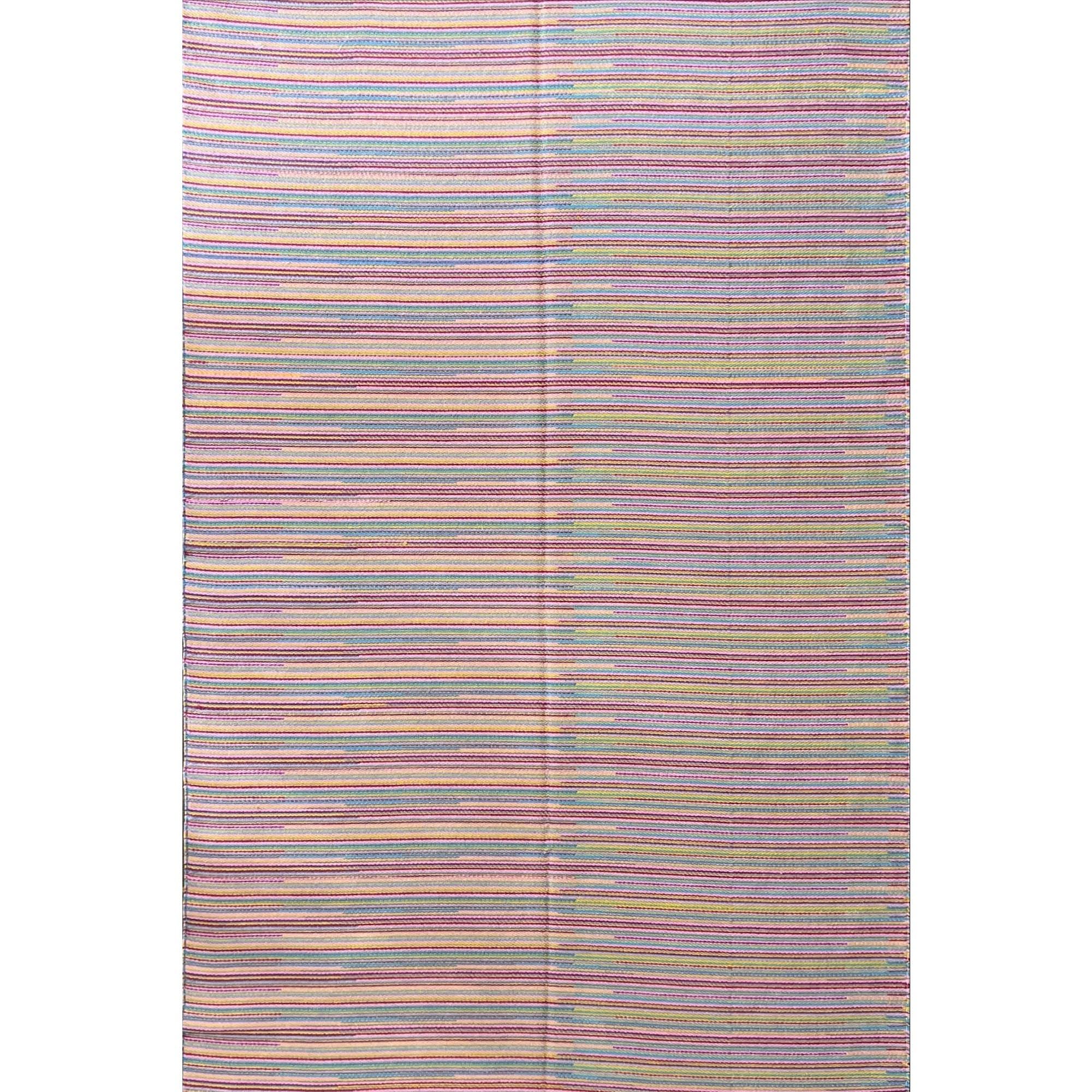 5'3"x7'6" Wool Kilim Rug – Colorful Striped Design