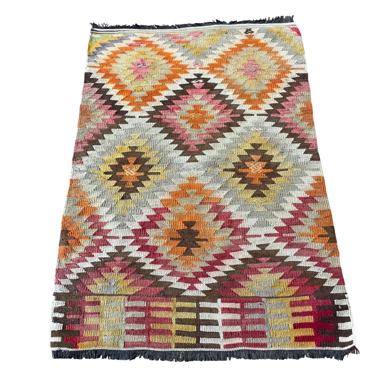 2'7"x3'9" Handmade Wool Kilim Rug – Multicolor Turkish Small Area Rug