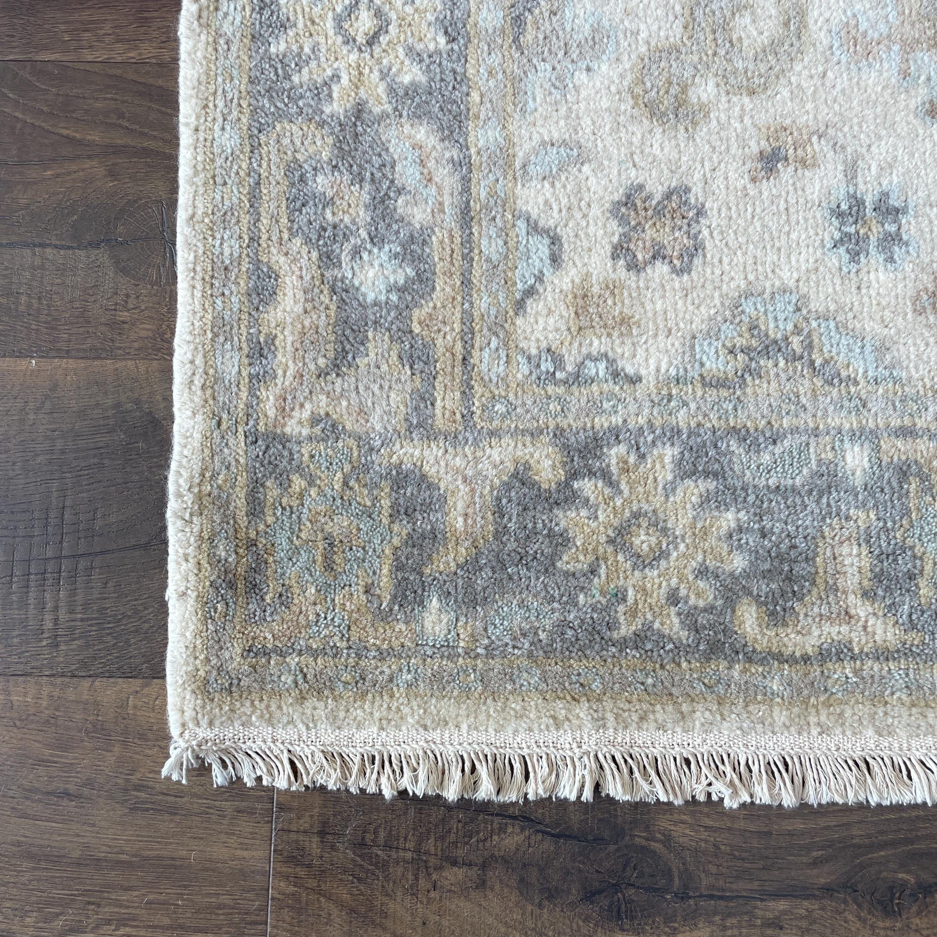 3'1" x 5'2" Handmade Hand-Knotted Wool Rug – Soft Blue and Beige Area Rug