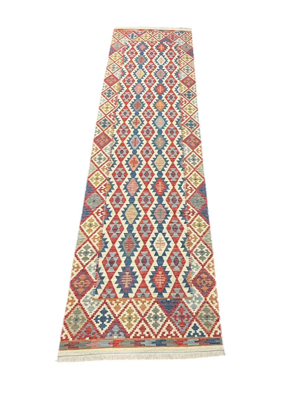 Red Turkish Kilim Rug: Geometric Cotton Flatweave - Woven in Turkey