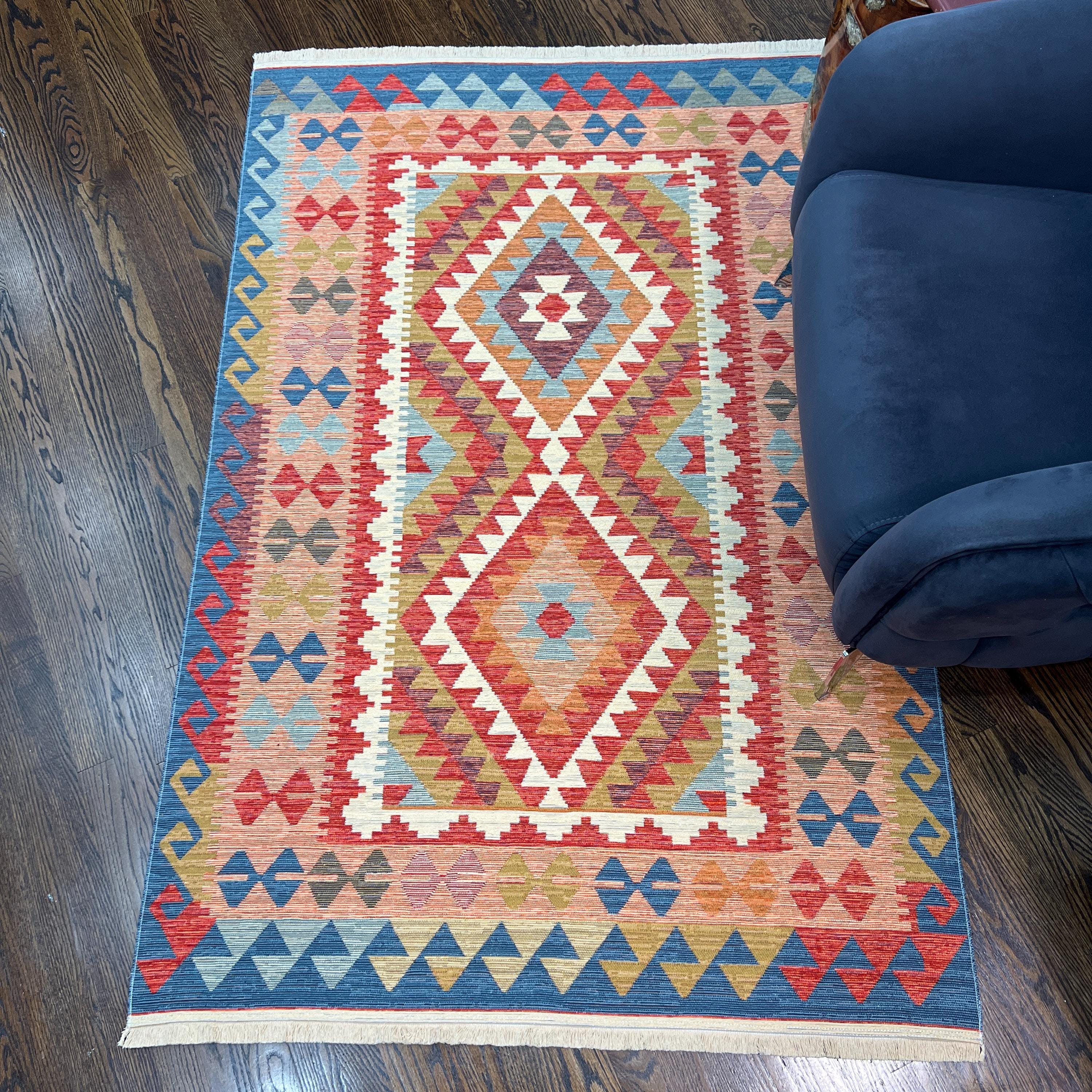 Bohemian Kilim Rug: Woven Cotton Tribal Flatweave - Warm Rich Colors