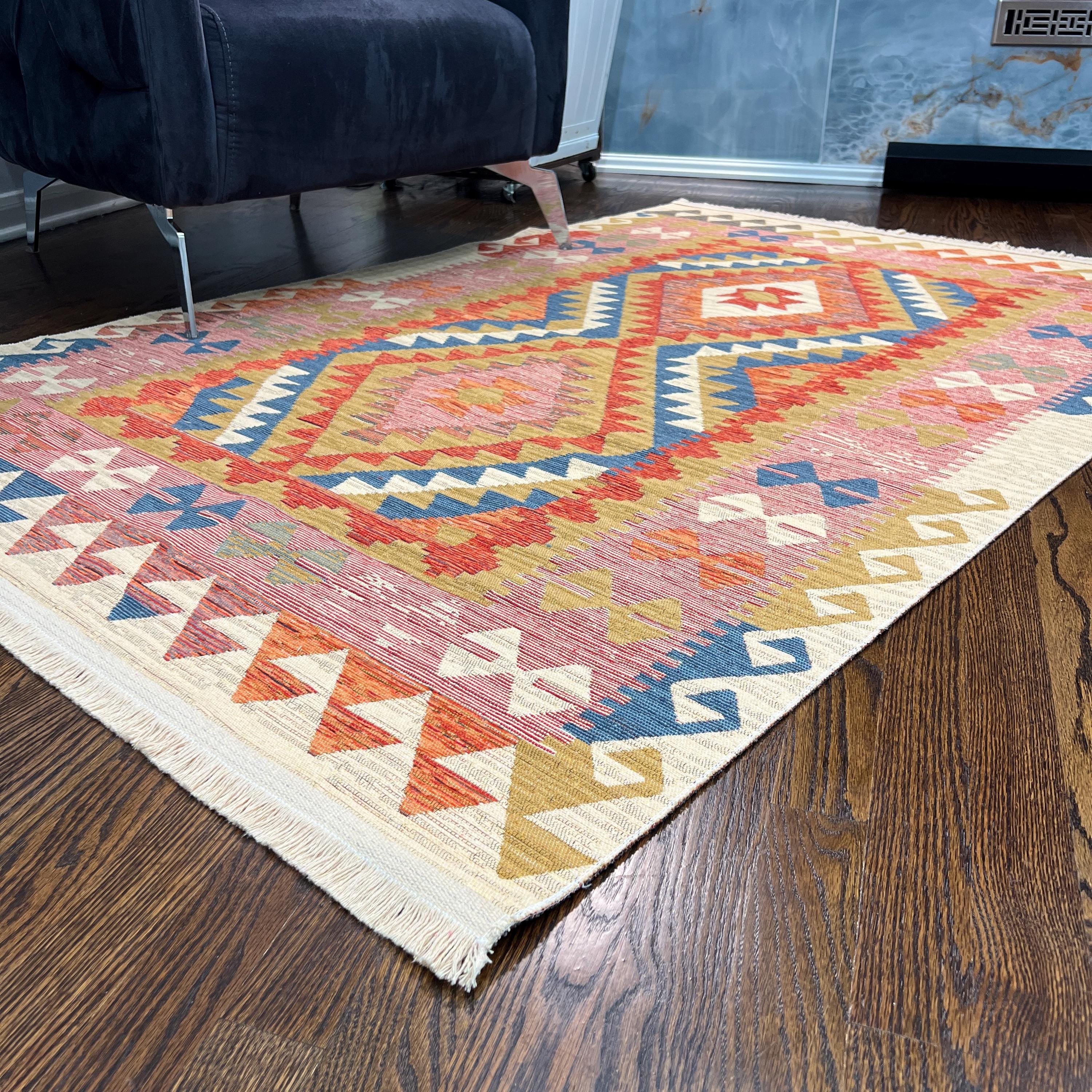 Red Kilim Rug: Bold Tribal Flatweave - 90% Cotton