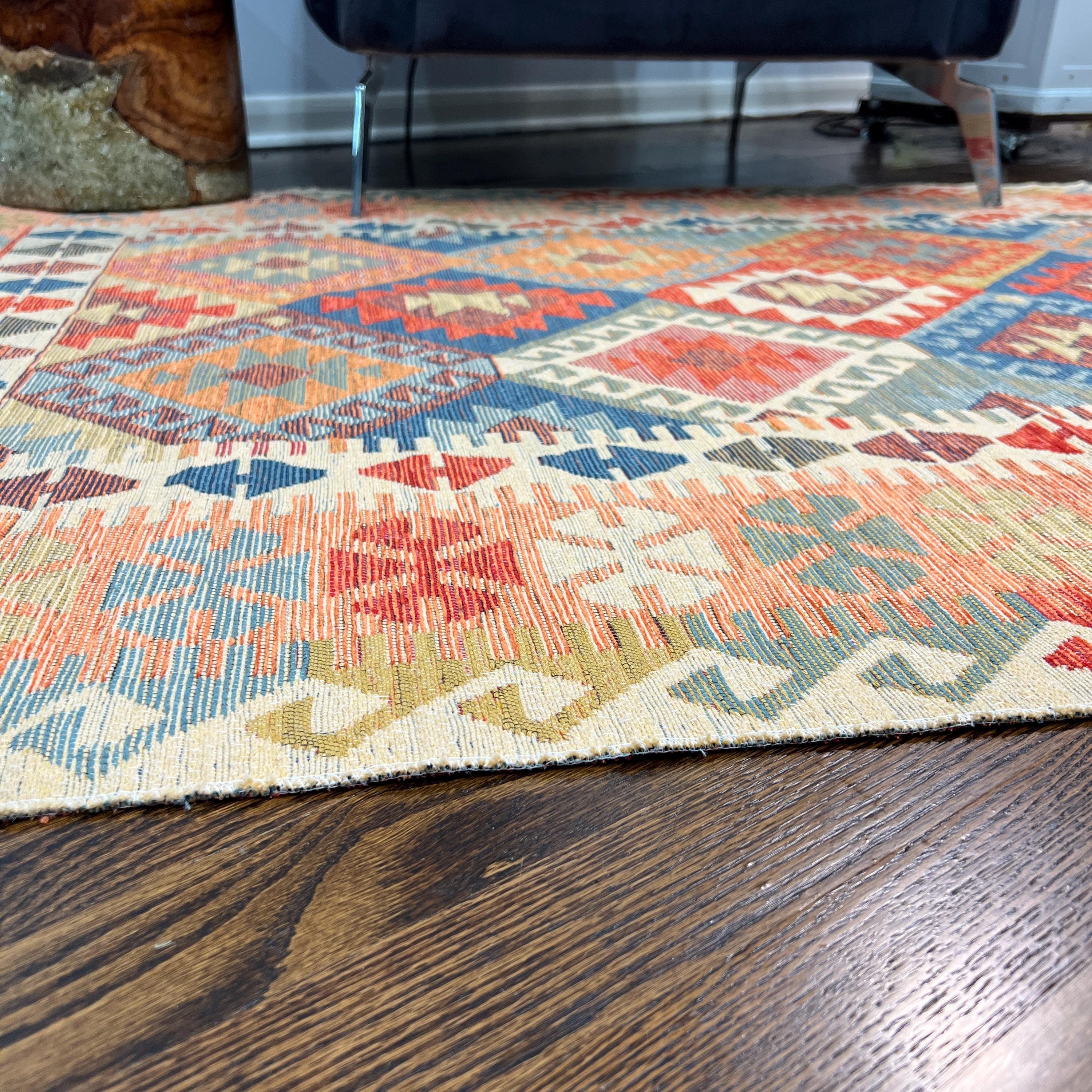 Boho Kilim Area Rug: Vibrant Tribal Diamond Design, Lightweight Cotton Flatweave
