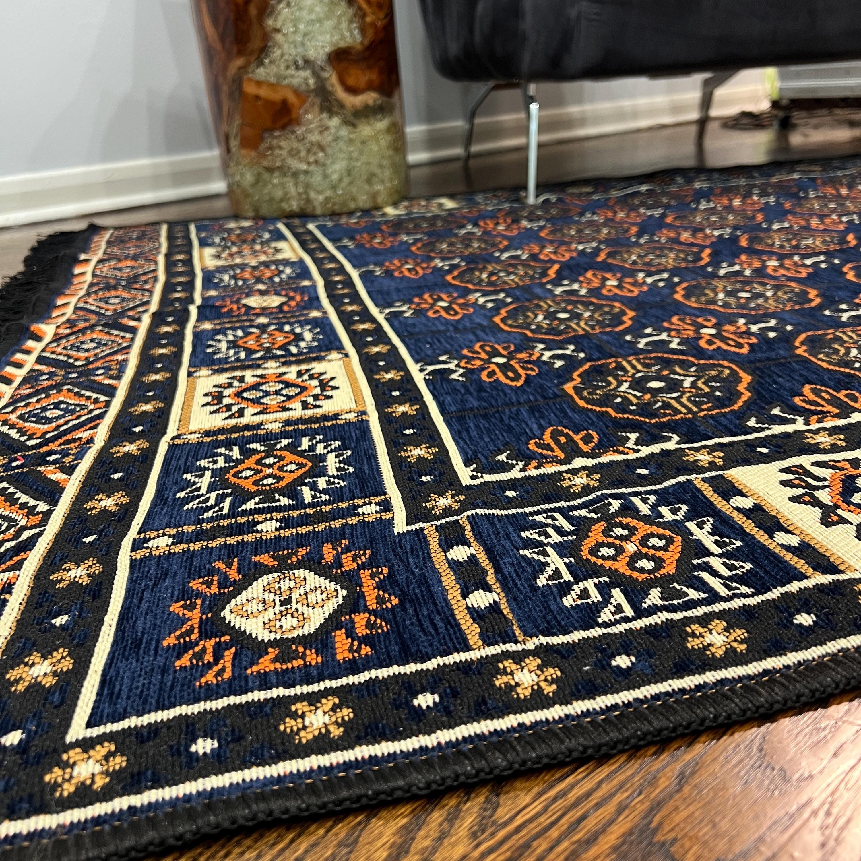 4'x6'2" Boho Style Rug – 90% Cotton Flatweave with Tribal Border Kilim