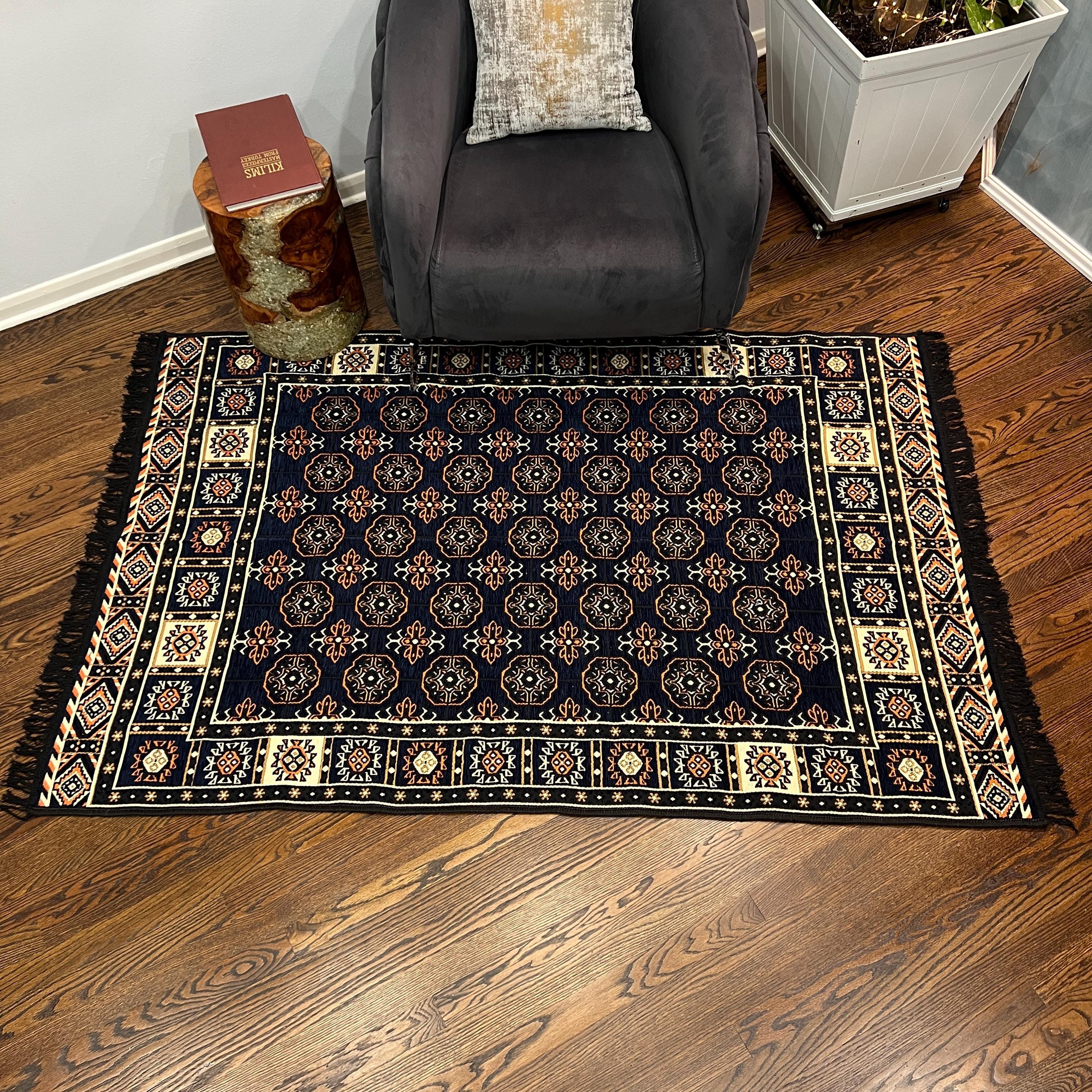 4'x6'2" Boho Style Rug – 90% Cotton Flatweave with Tribal Border Kilim