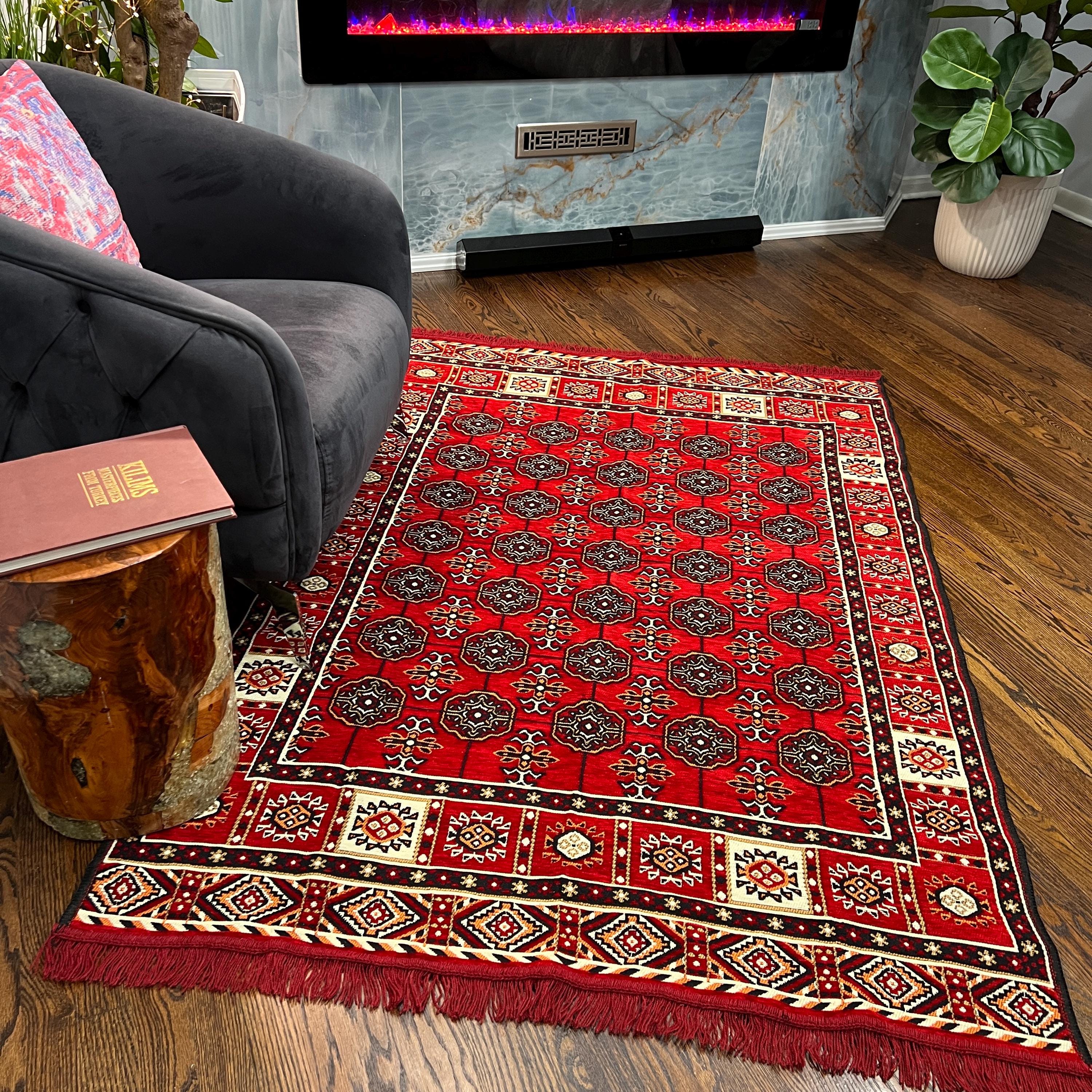 4'x6'2" Red Boho Style Rug – 90% Cotton Flatweave with Tribal Border
