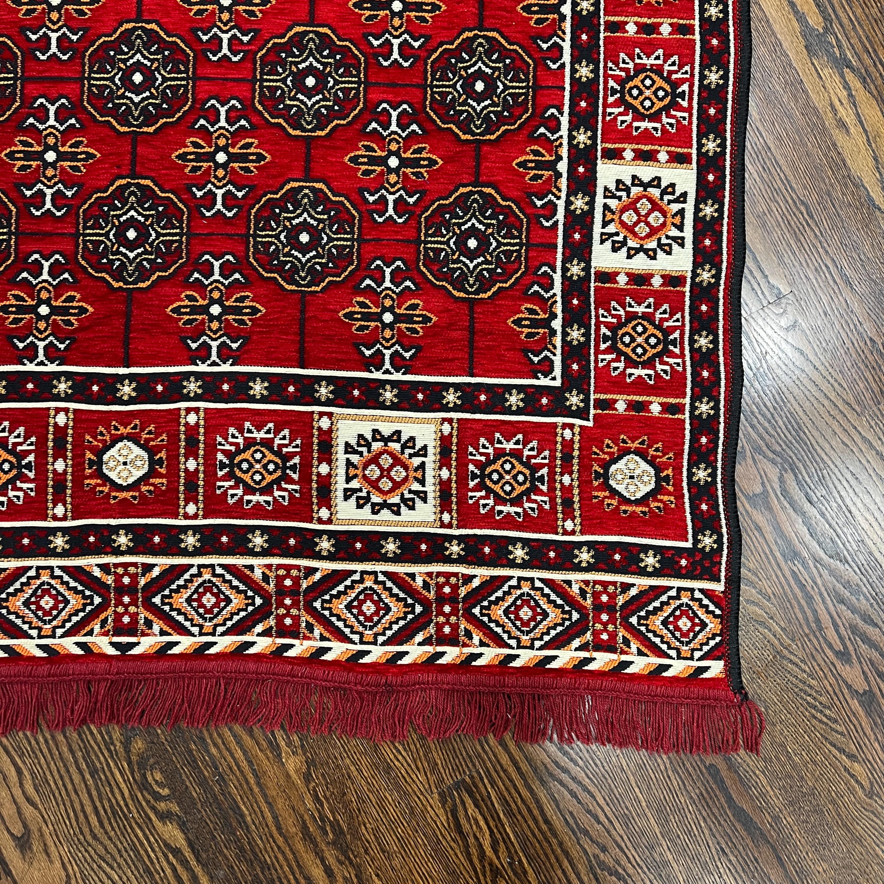 4'x6'2" Red Boho Style Rug – 90% Cotton Flatweave with Tribal Border