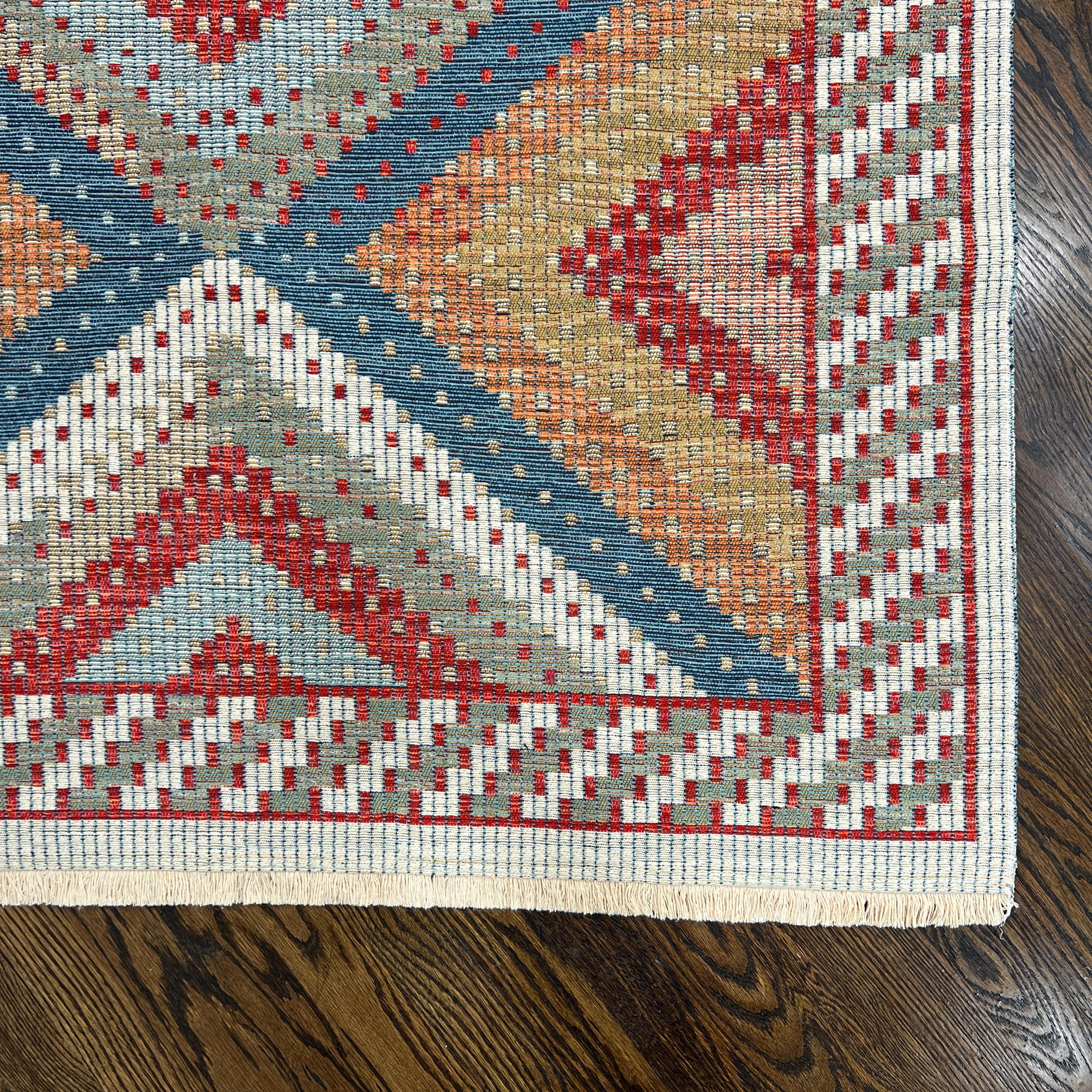 Diamond Kilim Style Rug: Red, Blue, Beige Flatweave