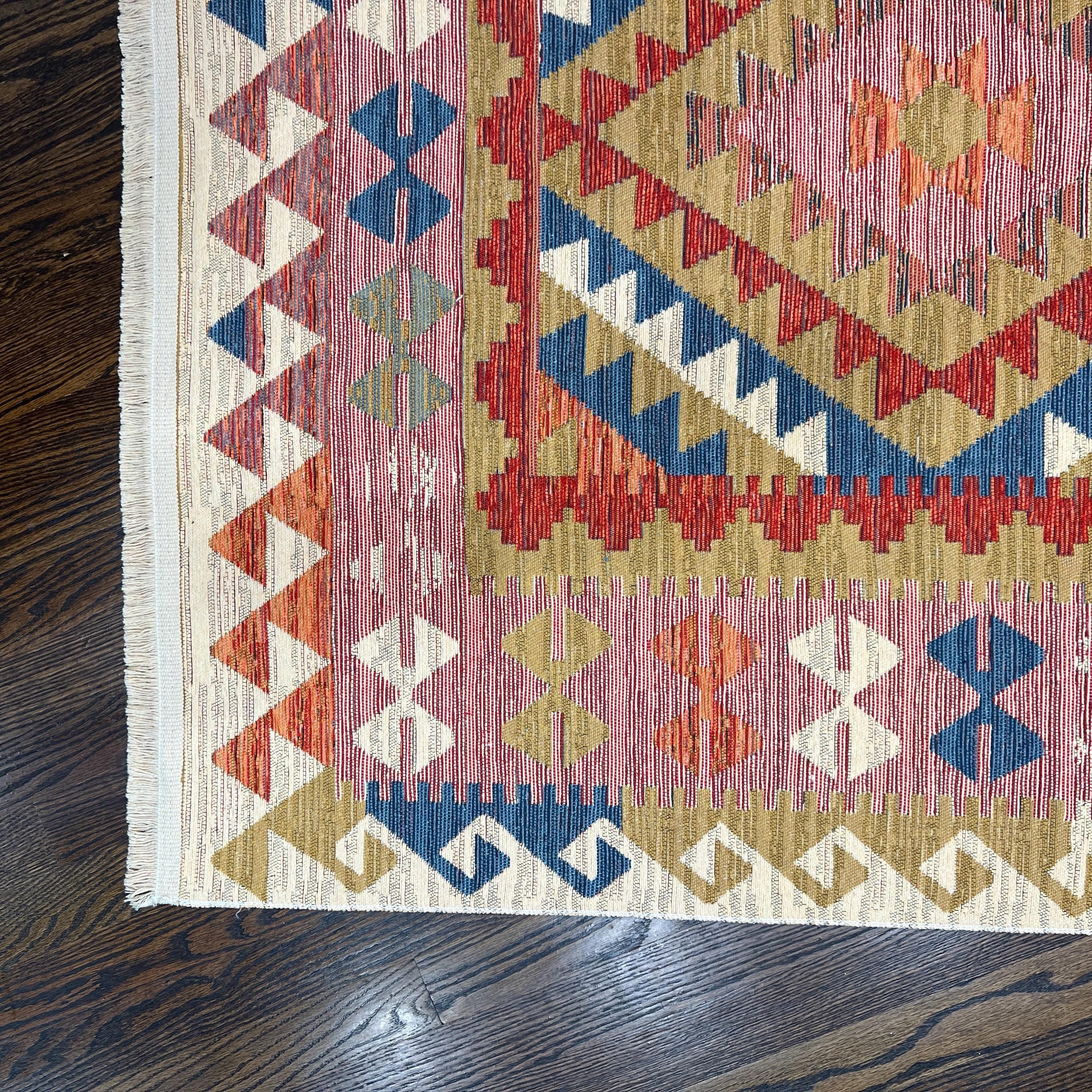 Red Kilim Rug: Bold Tribal Flatweave - 90% Cotton