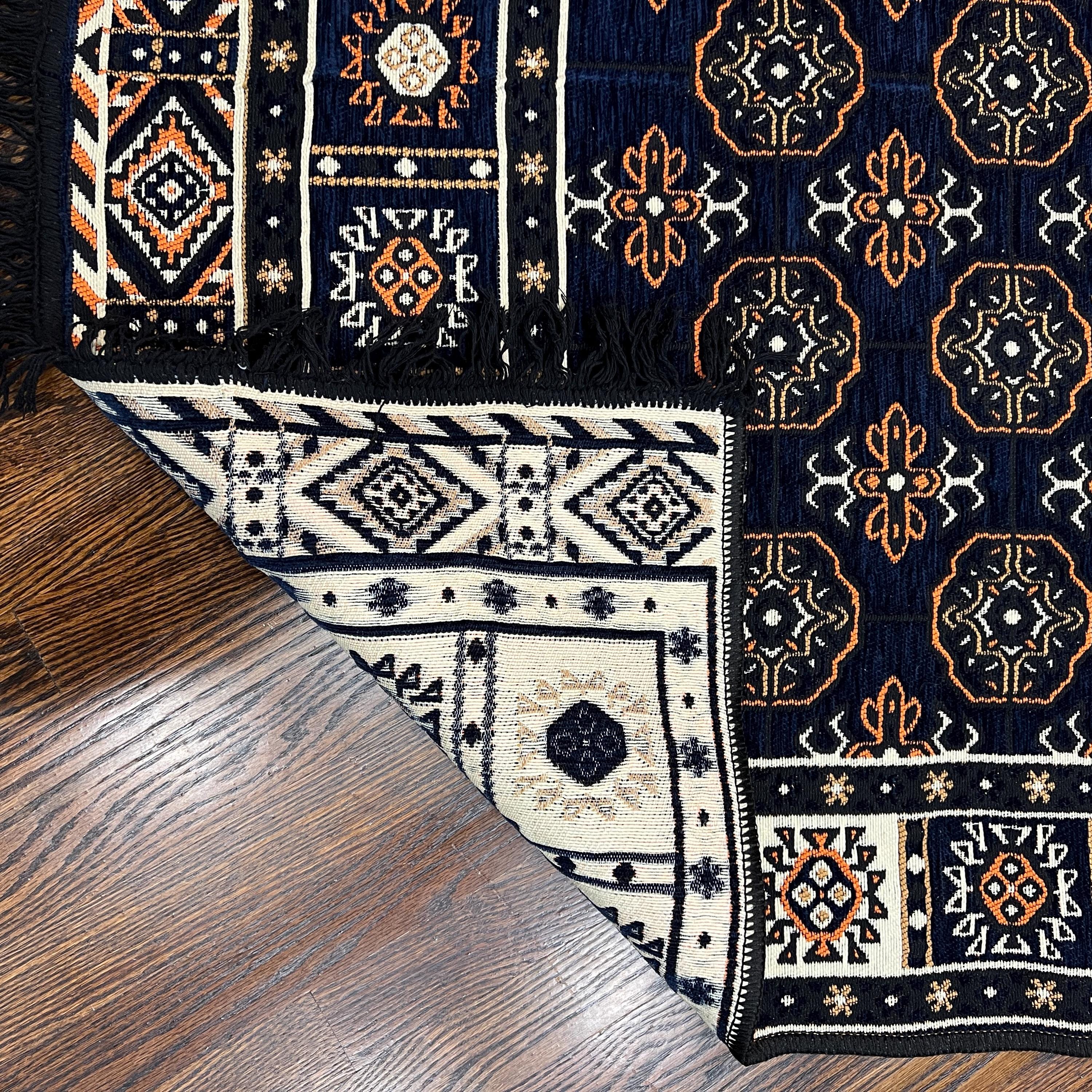 4'x6'2" Boho Style Rug – 90% Cotton Flatweave with Tribal Border Kilim