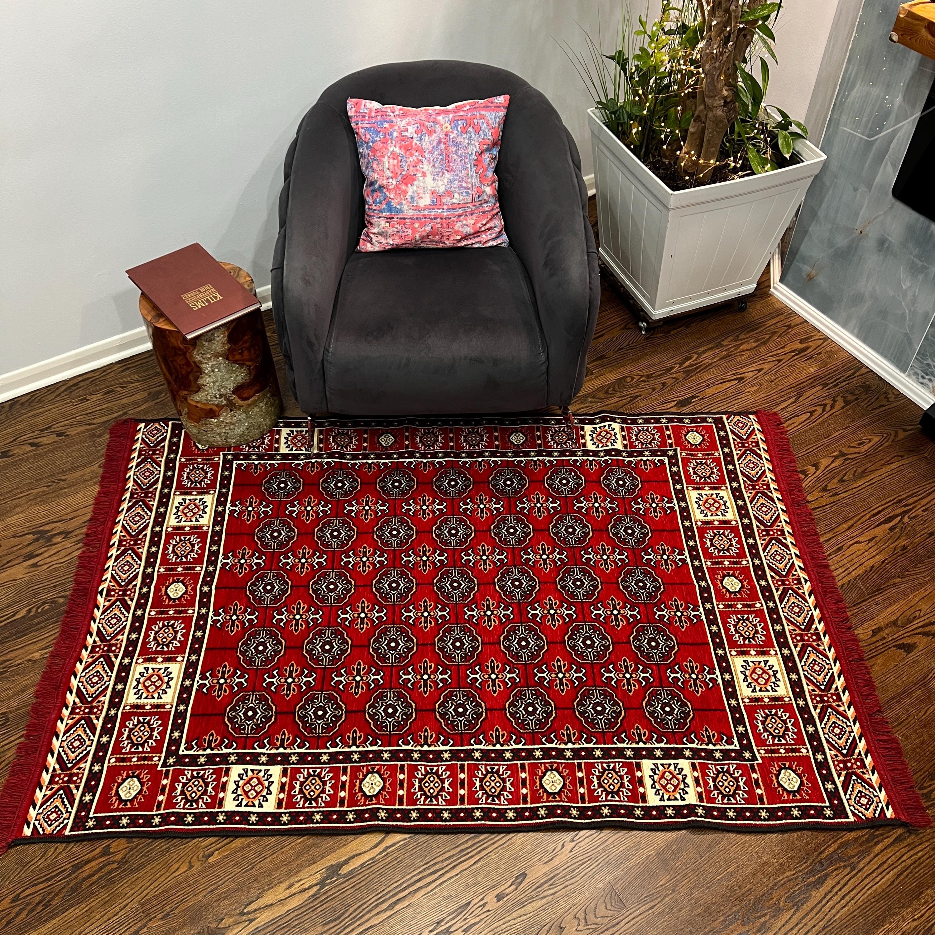 4'x6'2" Red Boho Style Rug – 90% Cotton Flatweave with Tribal Border