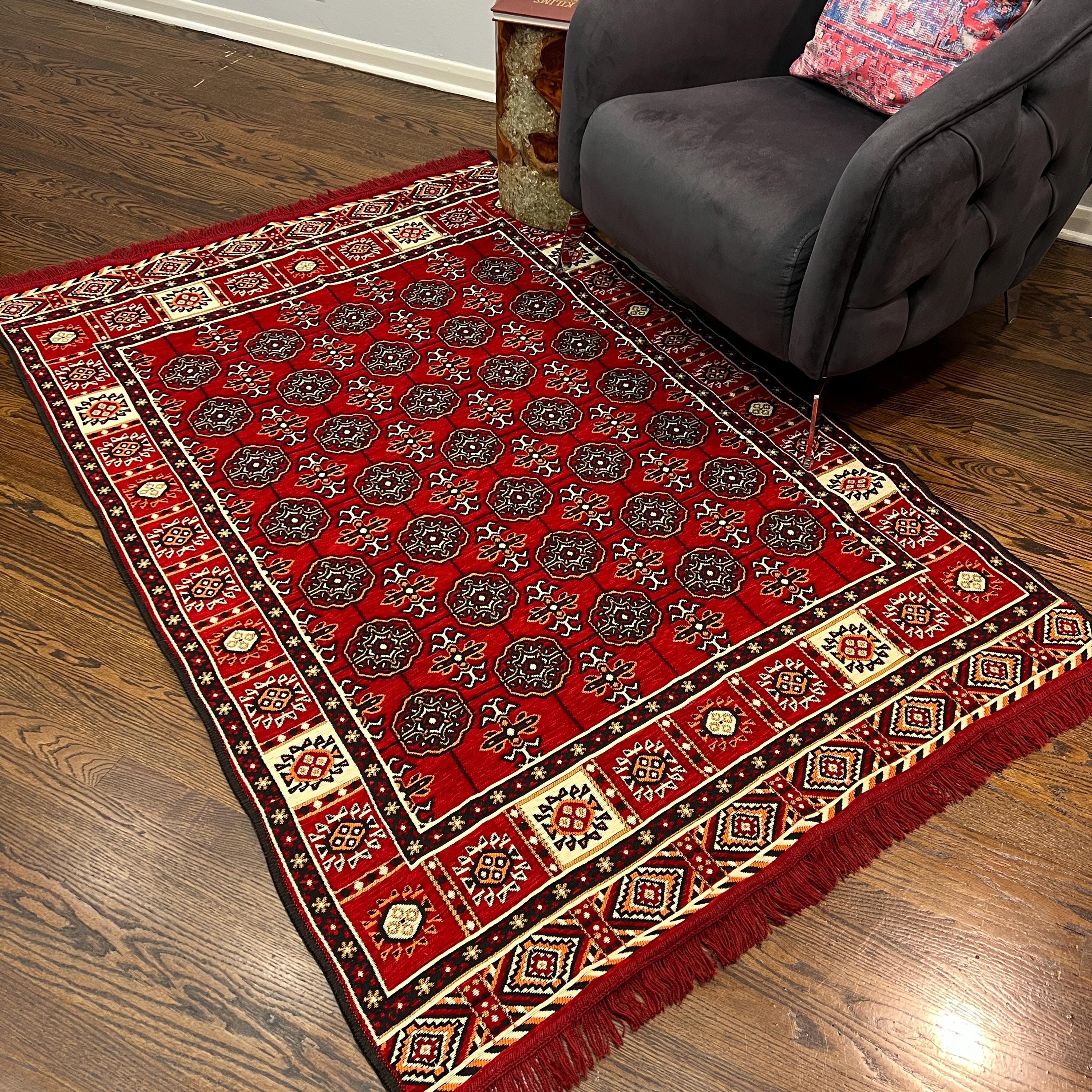 4'x6'2" Red Boho Style Rug – 90% Cotton Flatweave with Tribal Border