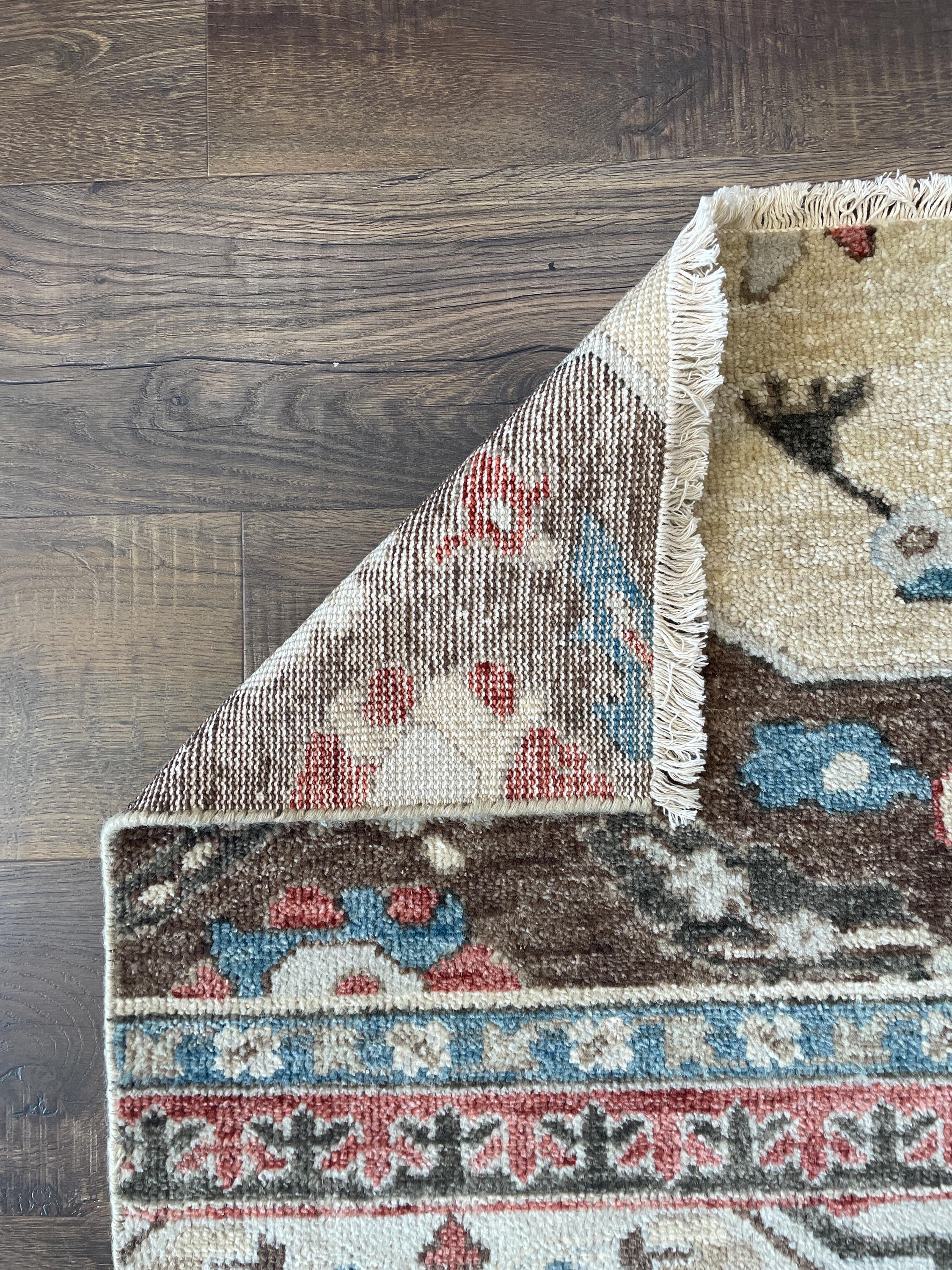 Hand-Knotted Wool Rug: 2x3 Turkish Vintage Accent Rug, Geometric Floral Design