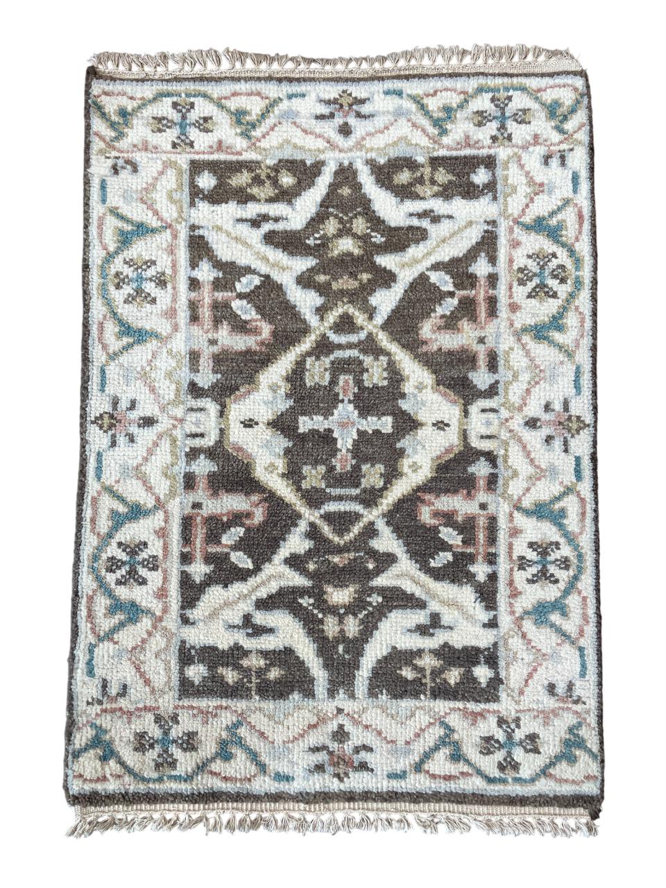 Hand-Knotted Turkish Wool Rug: Small Vintage Tribal Floral Rug (2'1" x 3'2")