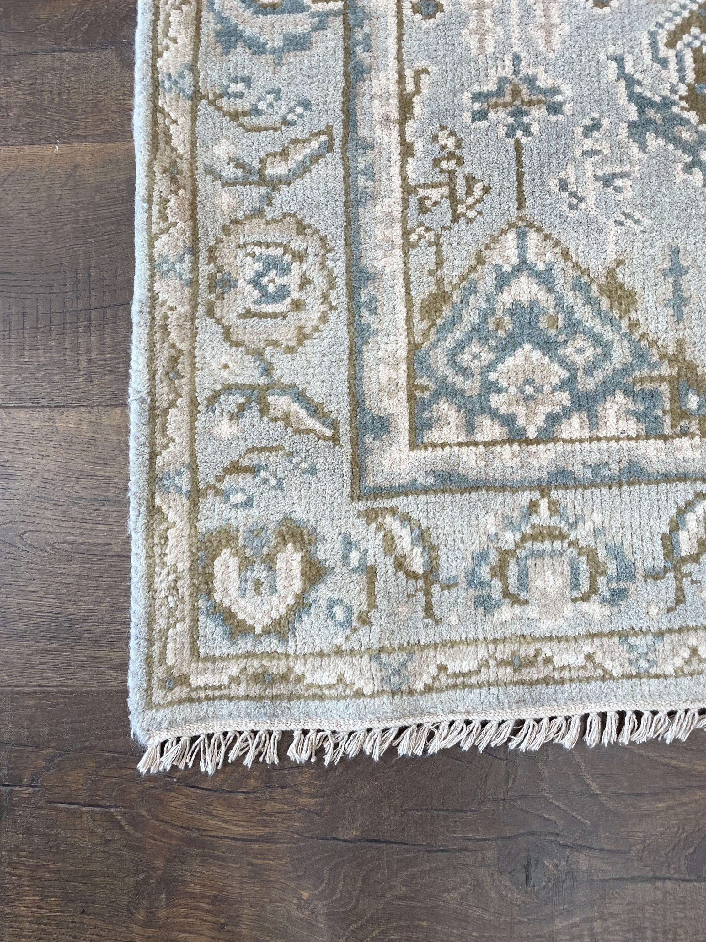 3' x 5' Handmade Hand-Knotted Wool Rug – Light Blue & Beige Turkish Vintage Area Rug