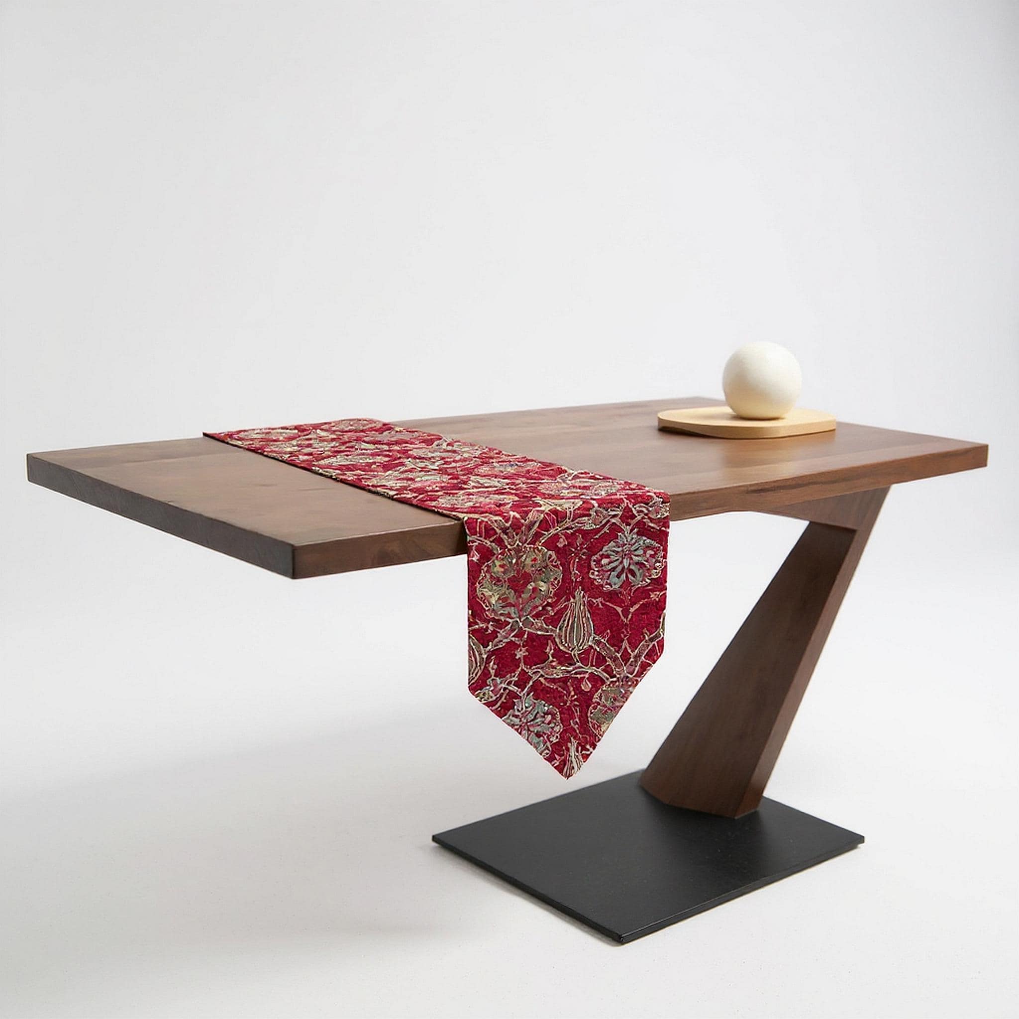 Burgundy Red Turkish Kilim Table Runner: Jacquard Chenille, Boho Dining (18-20 Inches)