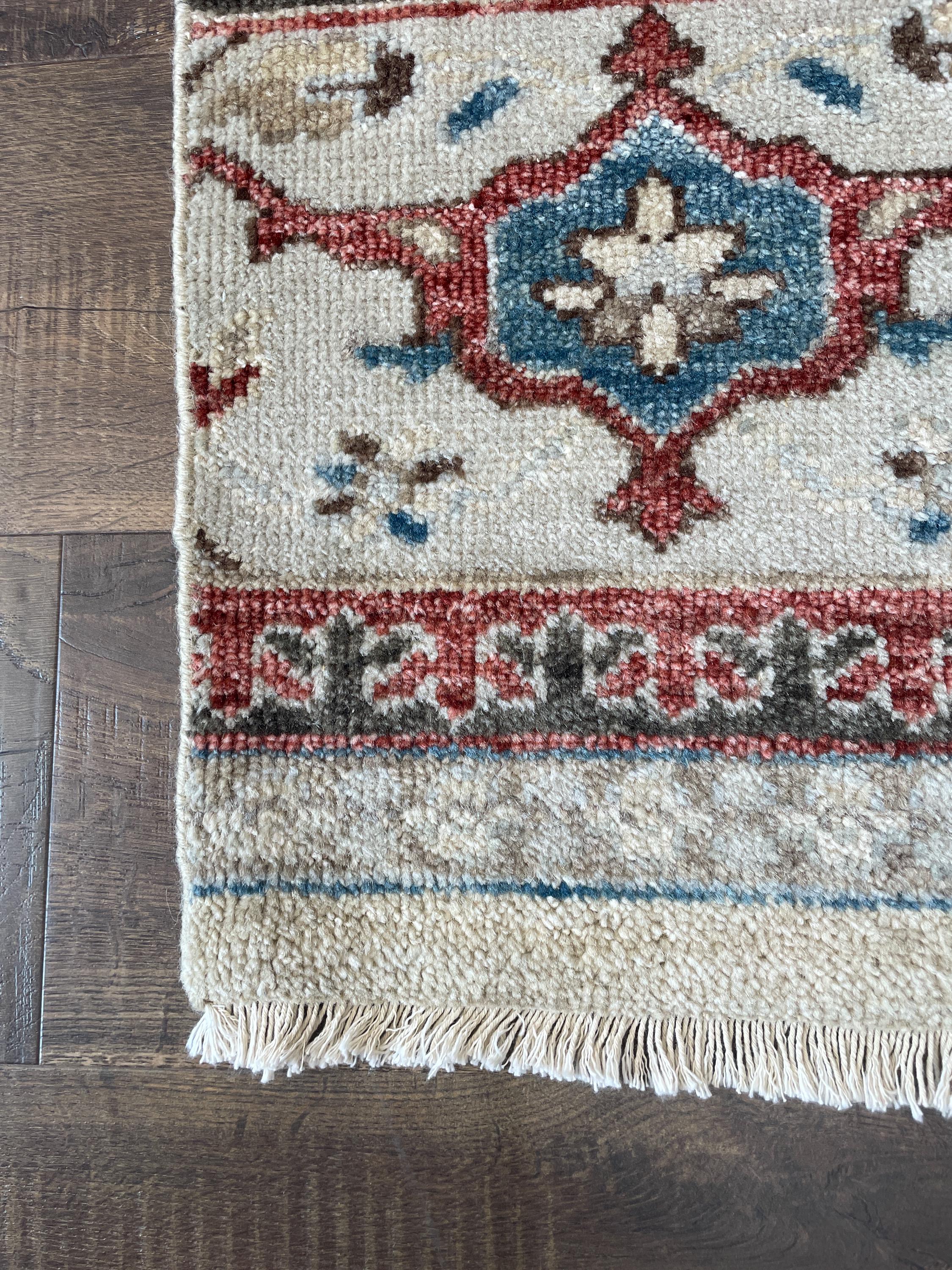 Hand-Knotted Wool Rug: 2x3 Turkish Vintage Accent Rug, Geometric Floral Design