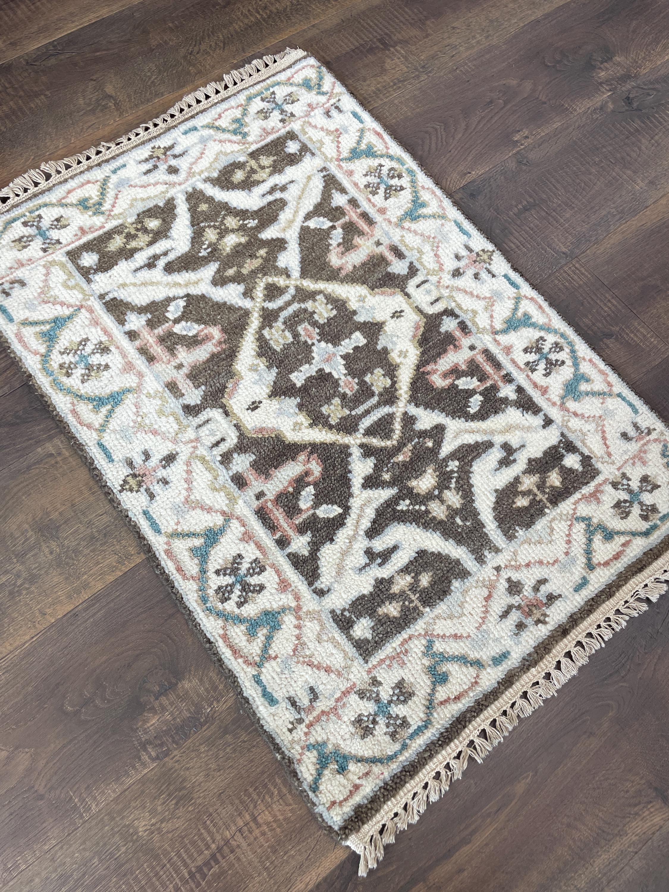 Hand-Knotted Turkish Wool Rug: Small Vintage Tribal Floral Rug (2'1" x 3'2")