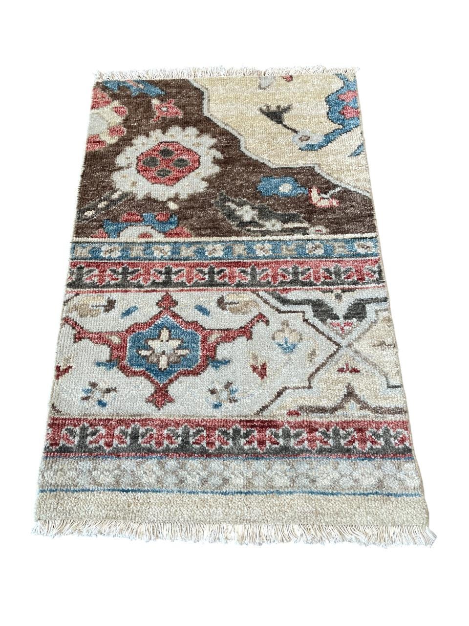 Hand-Knotted Wool Rug: 2x3 Turkish Vintage Accent Rug, Geometric Floral Design