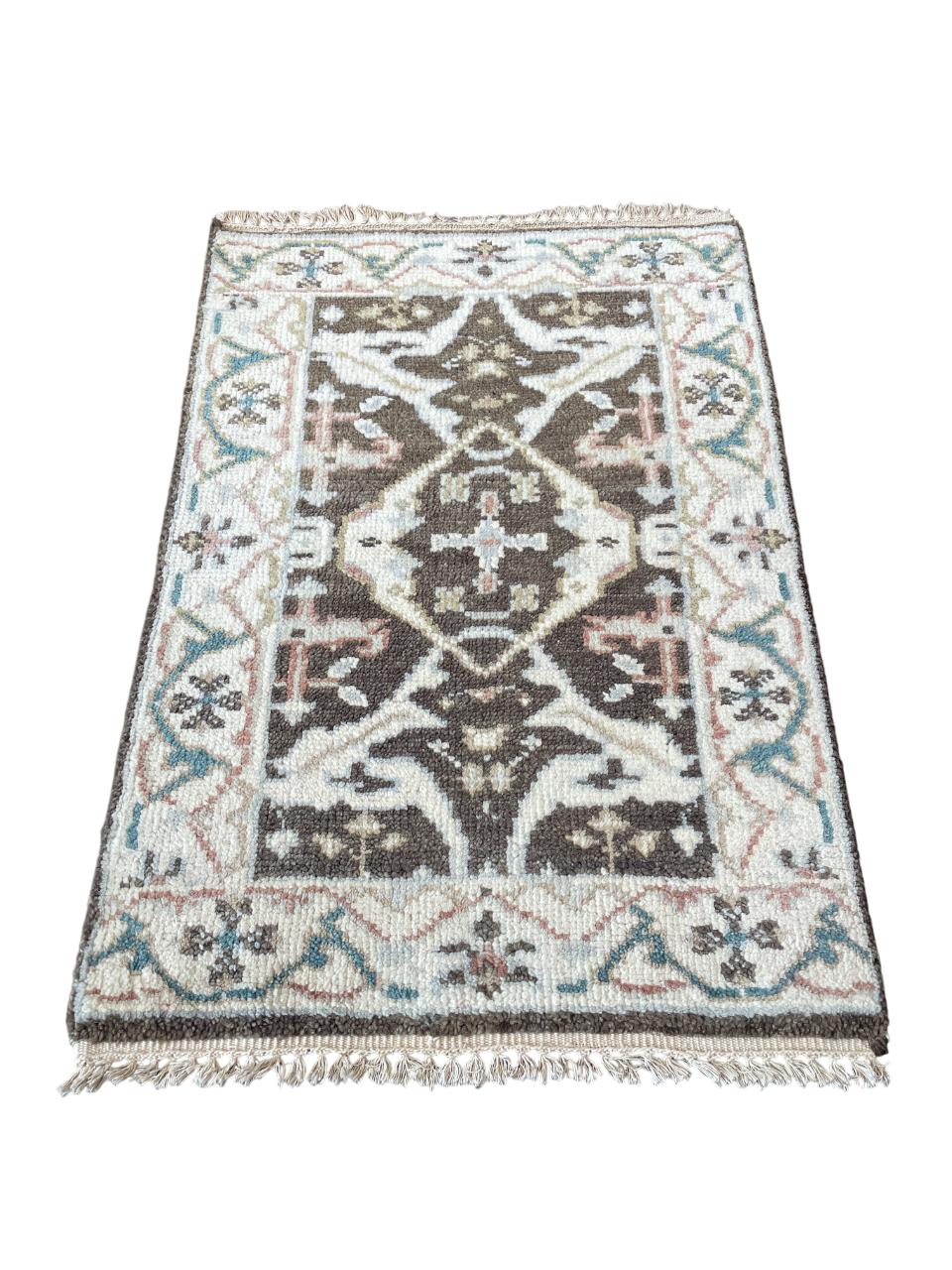 Hand-Knotted Turkish Wool Rug: Small Vintage Tribal Floral Rug (2'1" x 3'2")