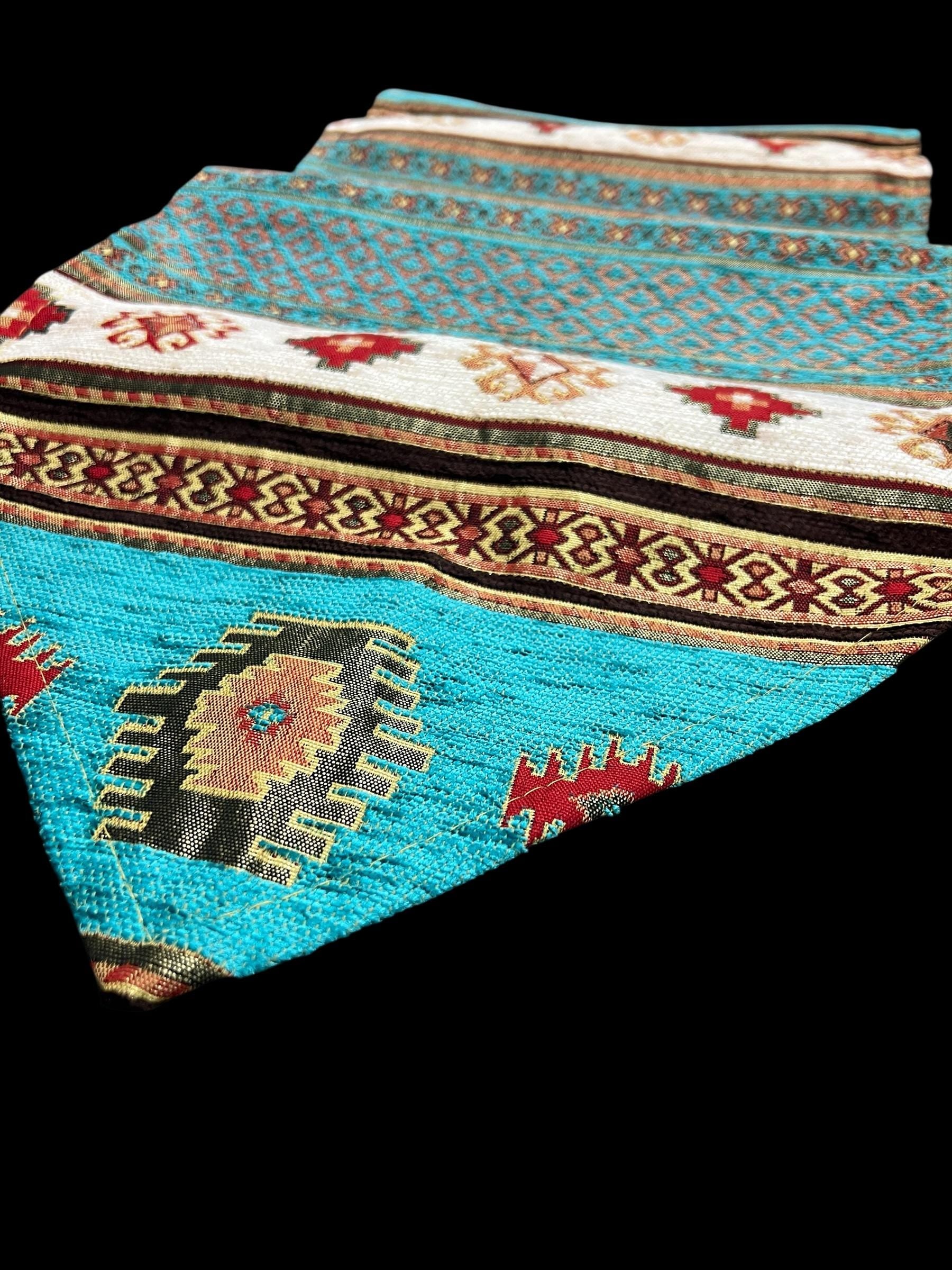 Vintage Turkish Kilim Table Runner: Turquoise Blue Boho Dining Decor